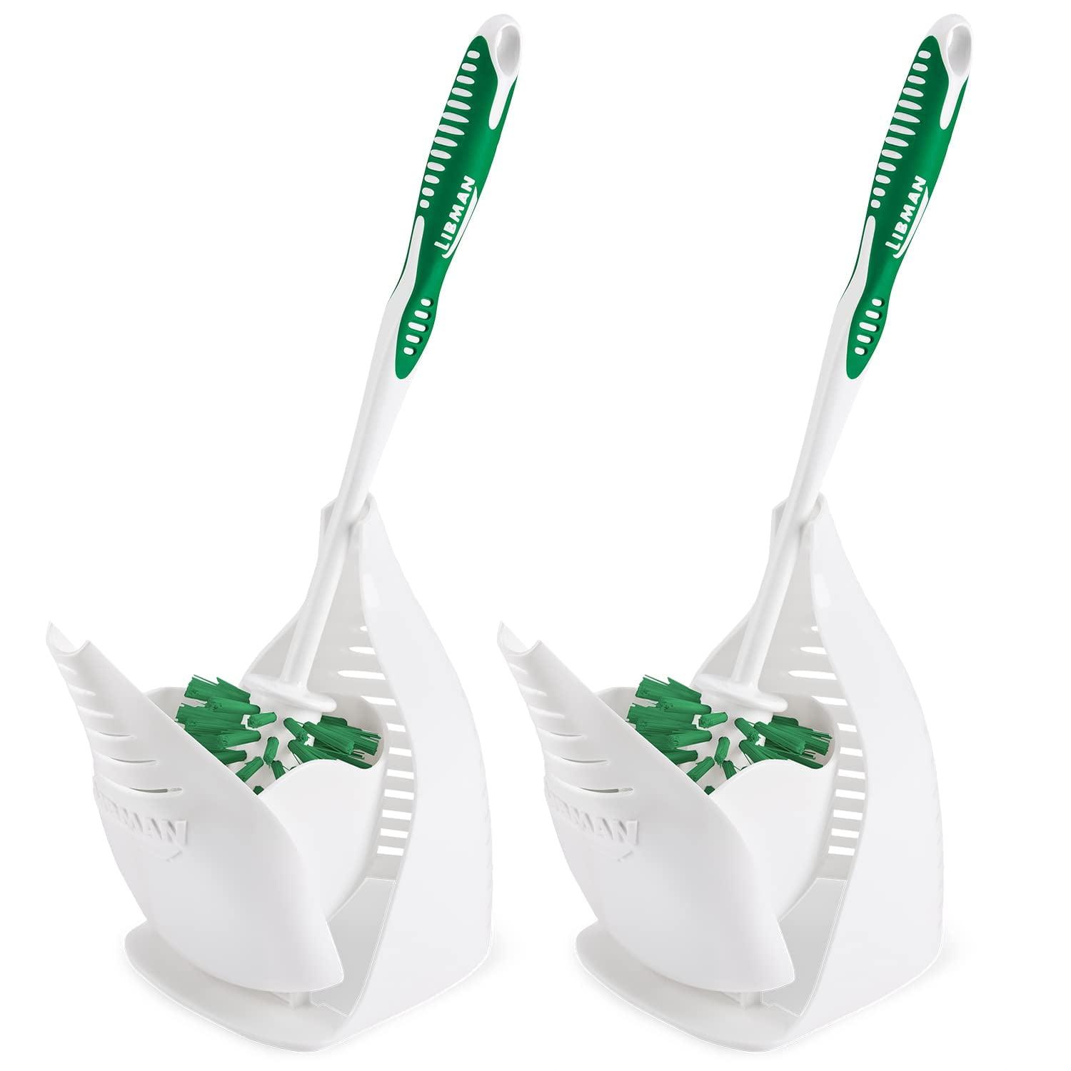 White and Green Plastic Toilet Brush and Holder Set, 2 Pack