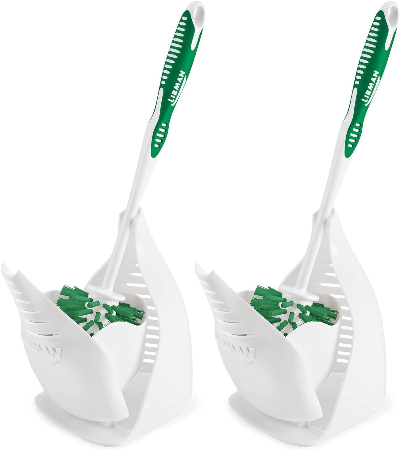 White and Green Plastic Toilet Brush and Holder Set, 2 Pack