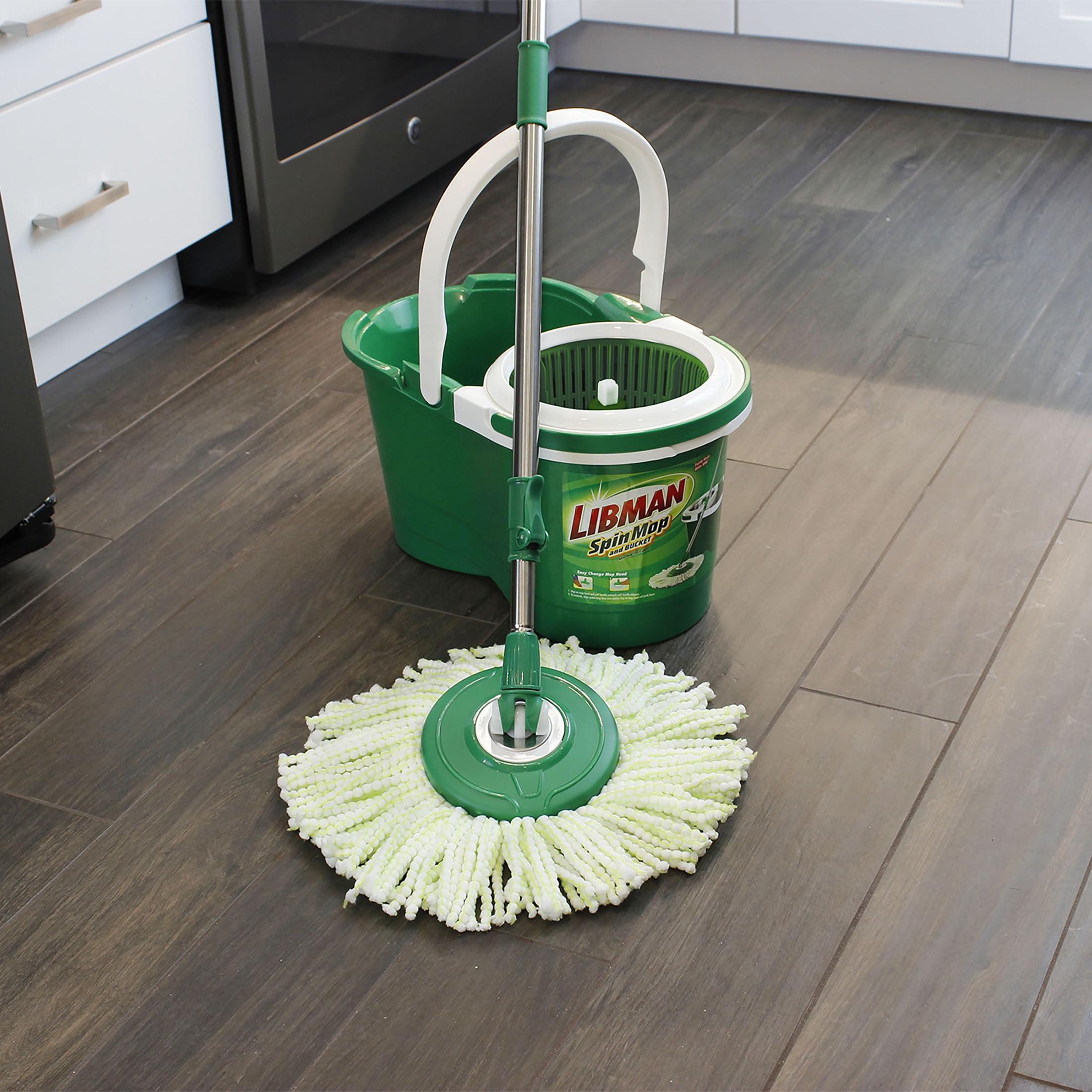 LoWyiL All-In- One Microfiber Spin Mop and Bucket Floor Cleaning System, 2 Gallons, Green & White