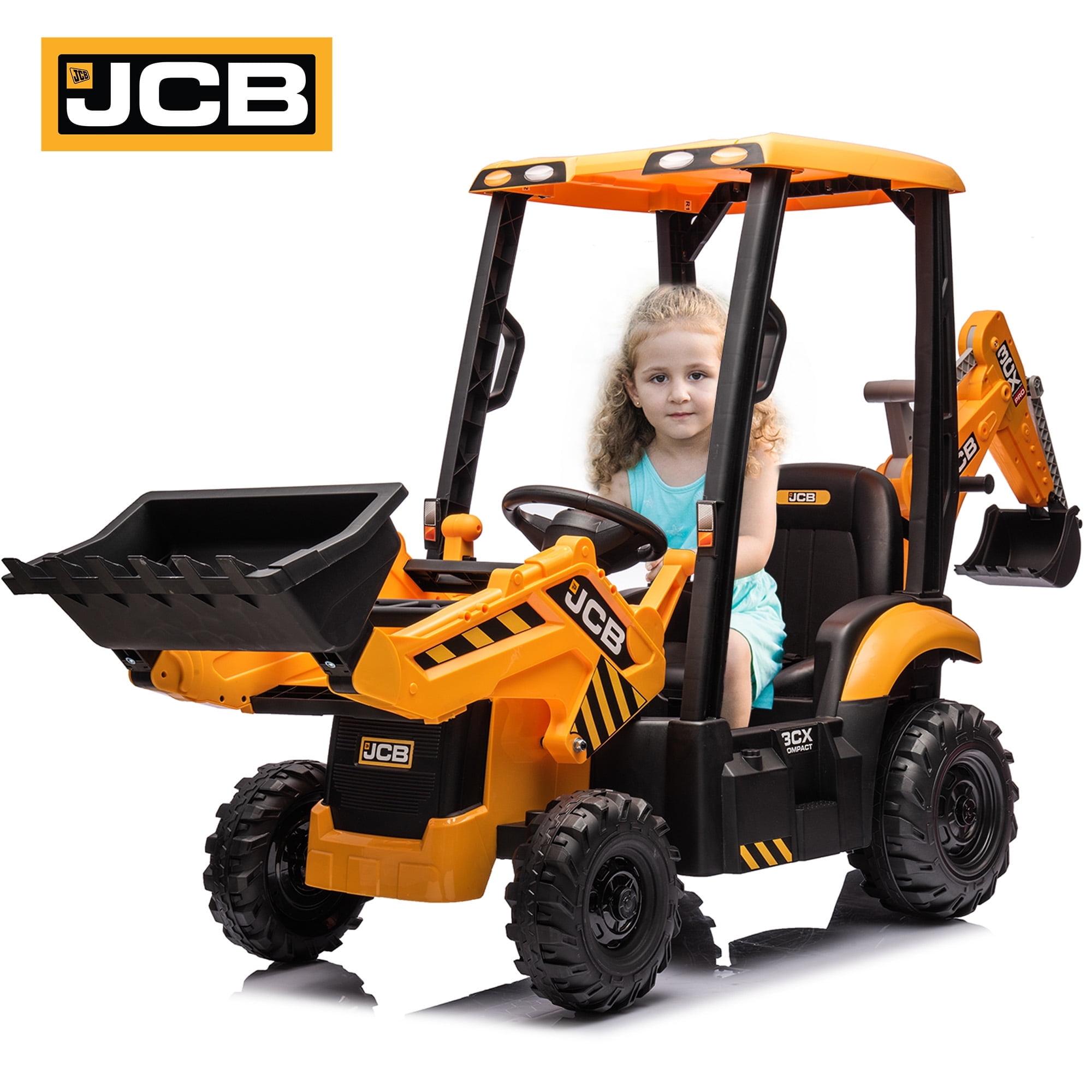 EastVita 12V Ride on Toys Tractor, Kids Ride on Car Toy Excavator Bulldozer, 12V Digger w/Trailer, Shovel Bucket, Digger, Remote Control, EVA Tires, LED Lights, Music, USB