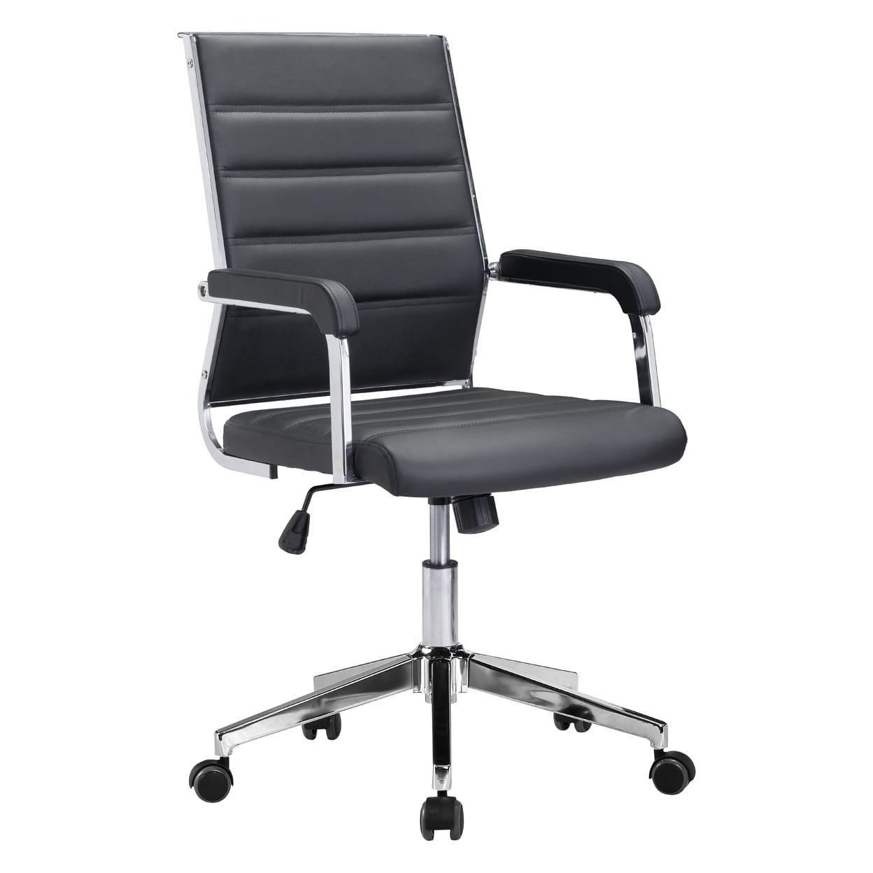 Black Leather Adjustable Swivel Office Chair with Chrome Frame