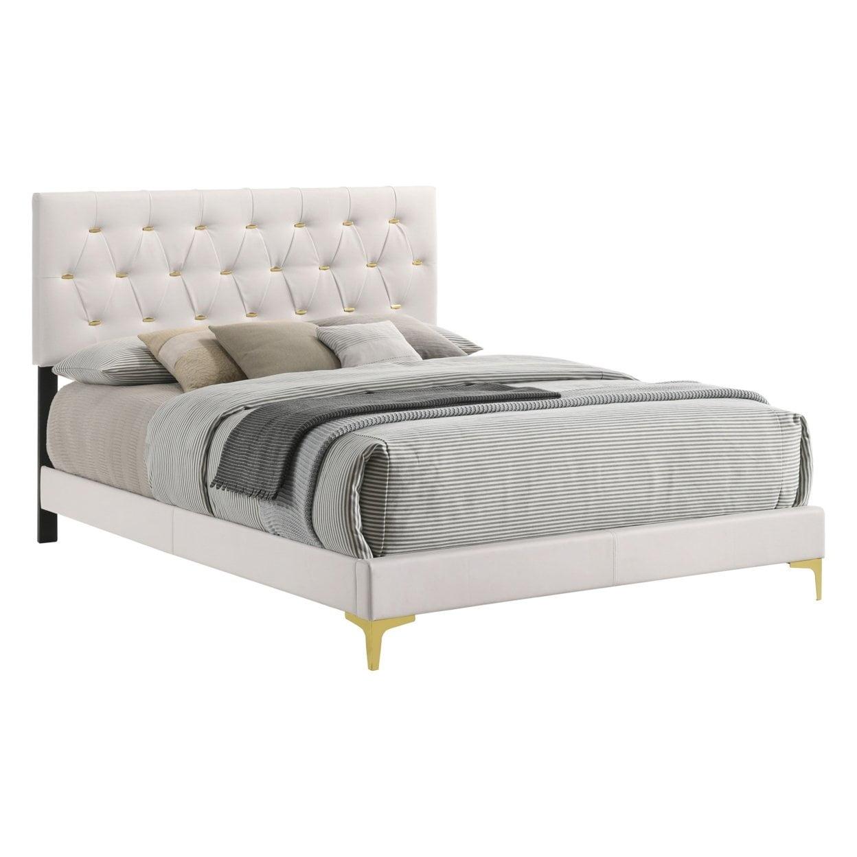 Elegant California King Velvet Upholstered Bed with Nailhead Trim