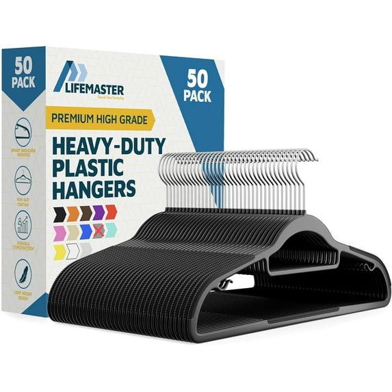 Lifemaster Dry Wet Cloth Hangers with 360° Swivel Hook, Non-Slip, Space-Saving, Sleek Design Black - Pack of 50
