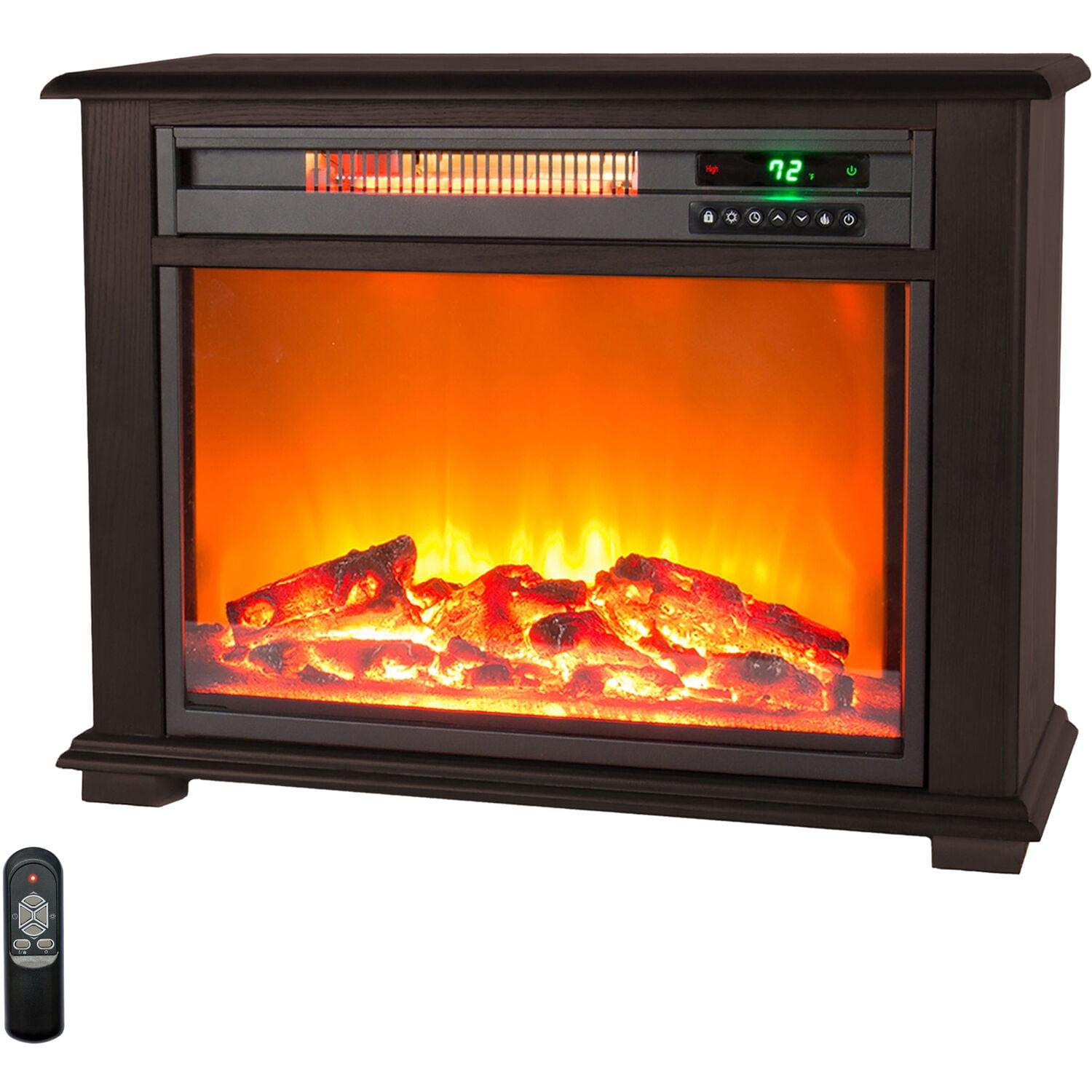 24" Dark Walnut Free-Standing Electric Fireplace Heater with Mantel