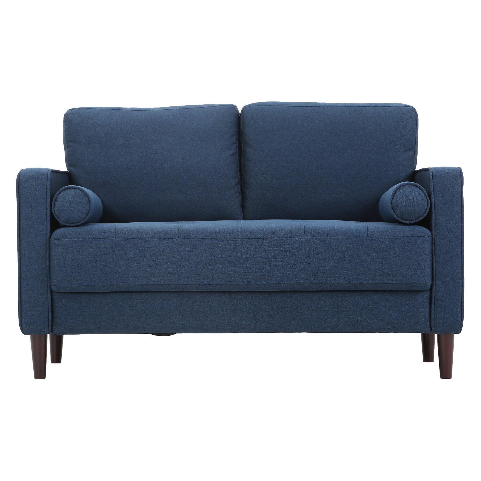 Navy Tufted Microfiber Loveseat with Wood Frame and Removable Cushions