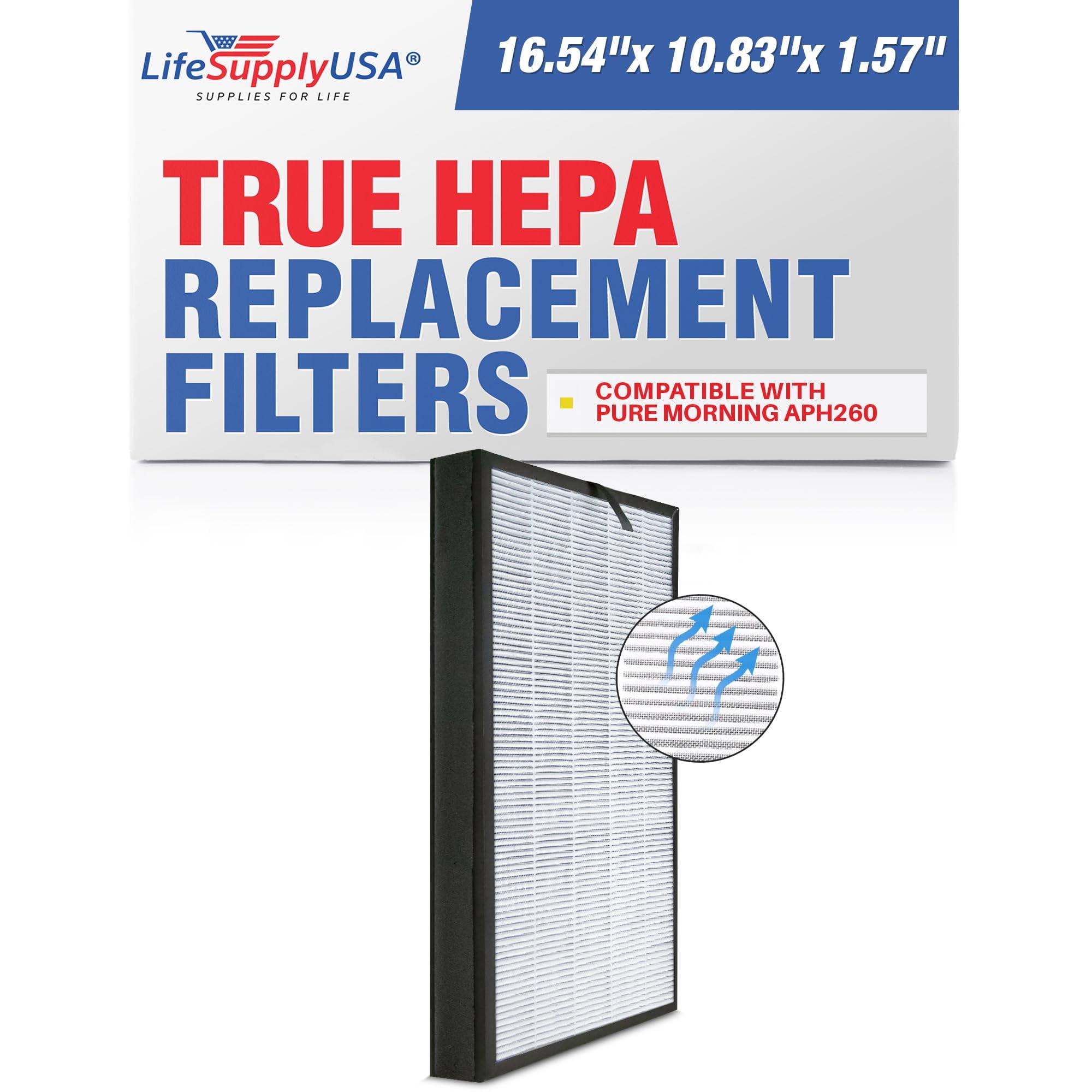 LifeSupplyUSA 3-in-1 True HEPA Air Replacement + Pre + Carbon Filter Compatible with Pure Morning APH260 Air Purifiers (1 Pack)