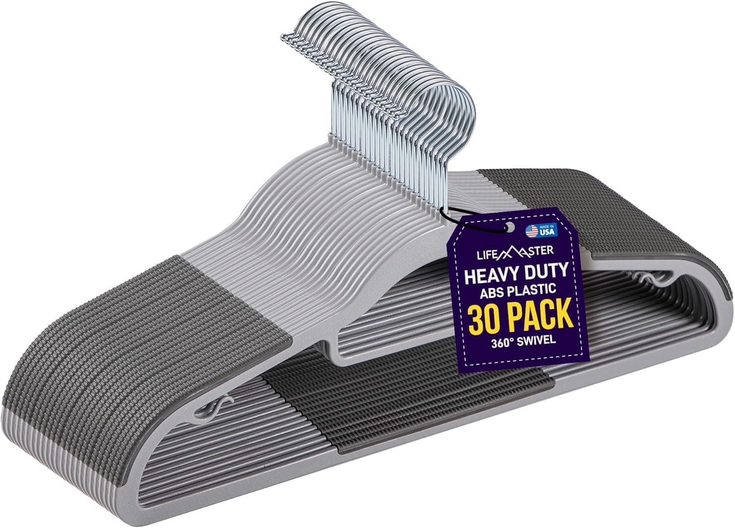 Gray Heavy Duty Plastic Non-Slip Clothes Hanger Set - 30 Pieces