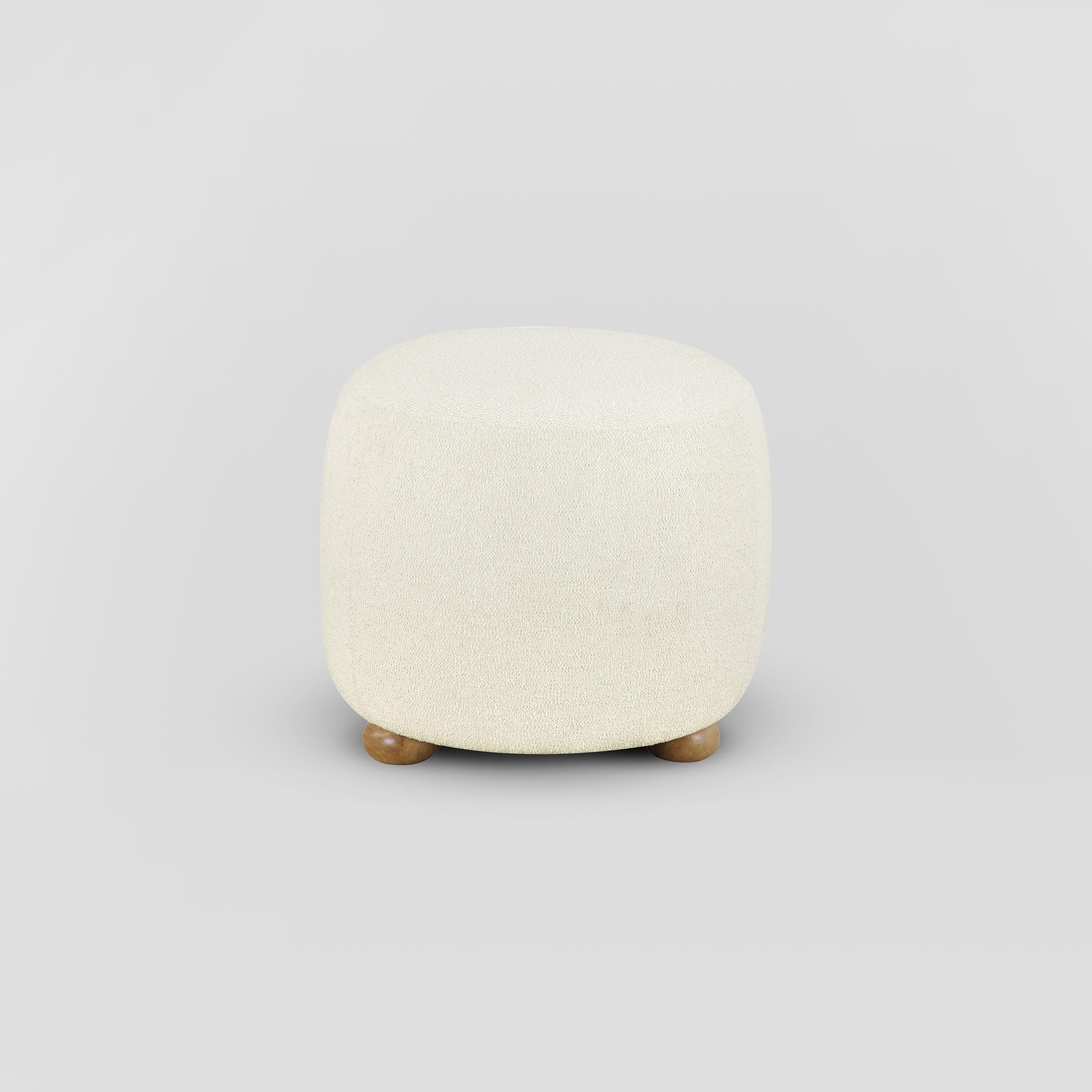 Snow White Round Fabric Ottoman with Hardwood Frame