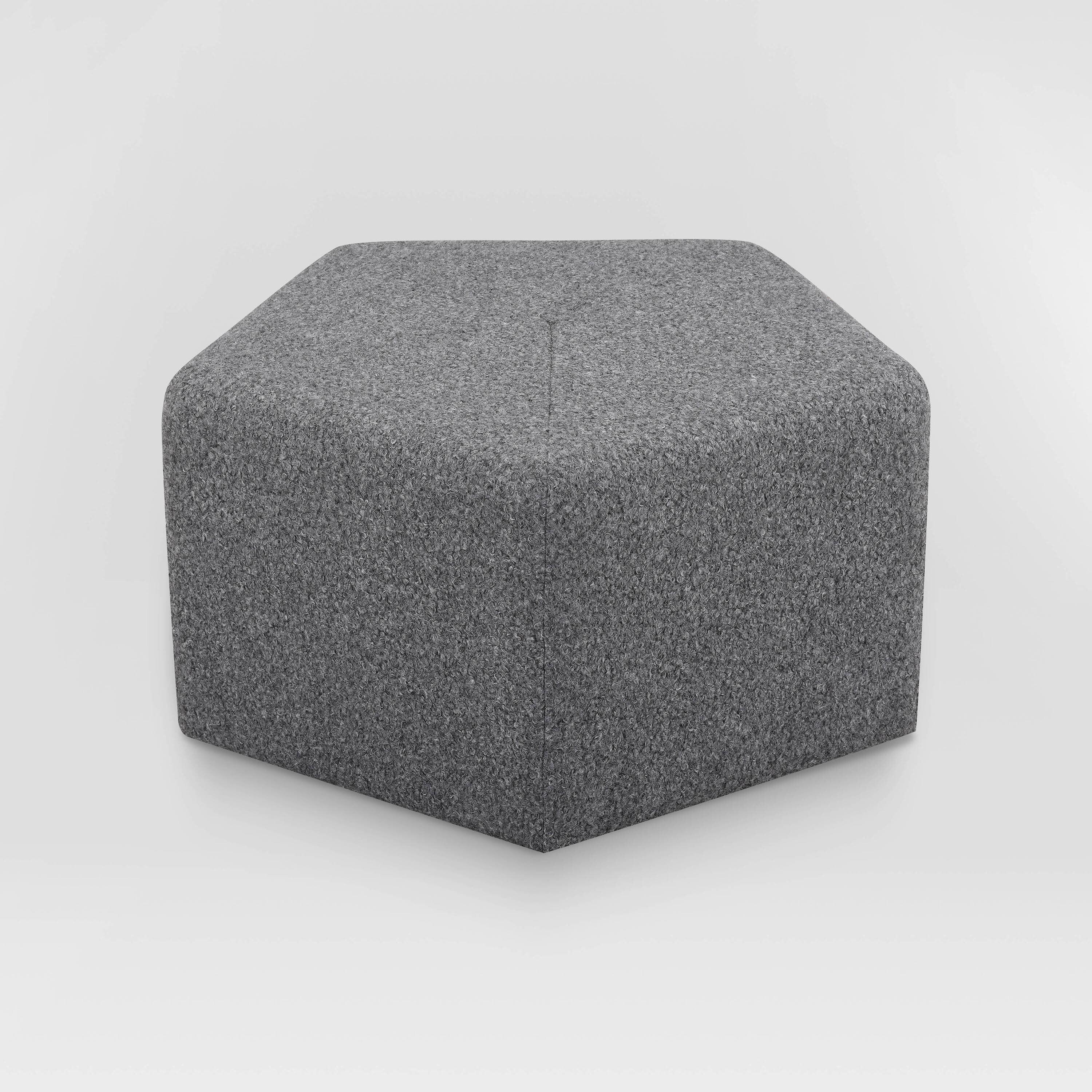 Galway Gray Fabric Pentagonal Ottoman with Sturdy Hardwood Frame