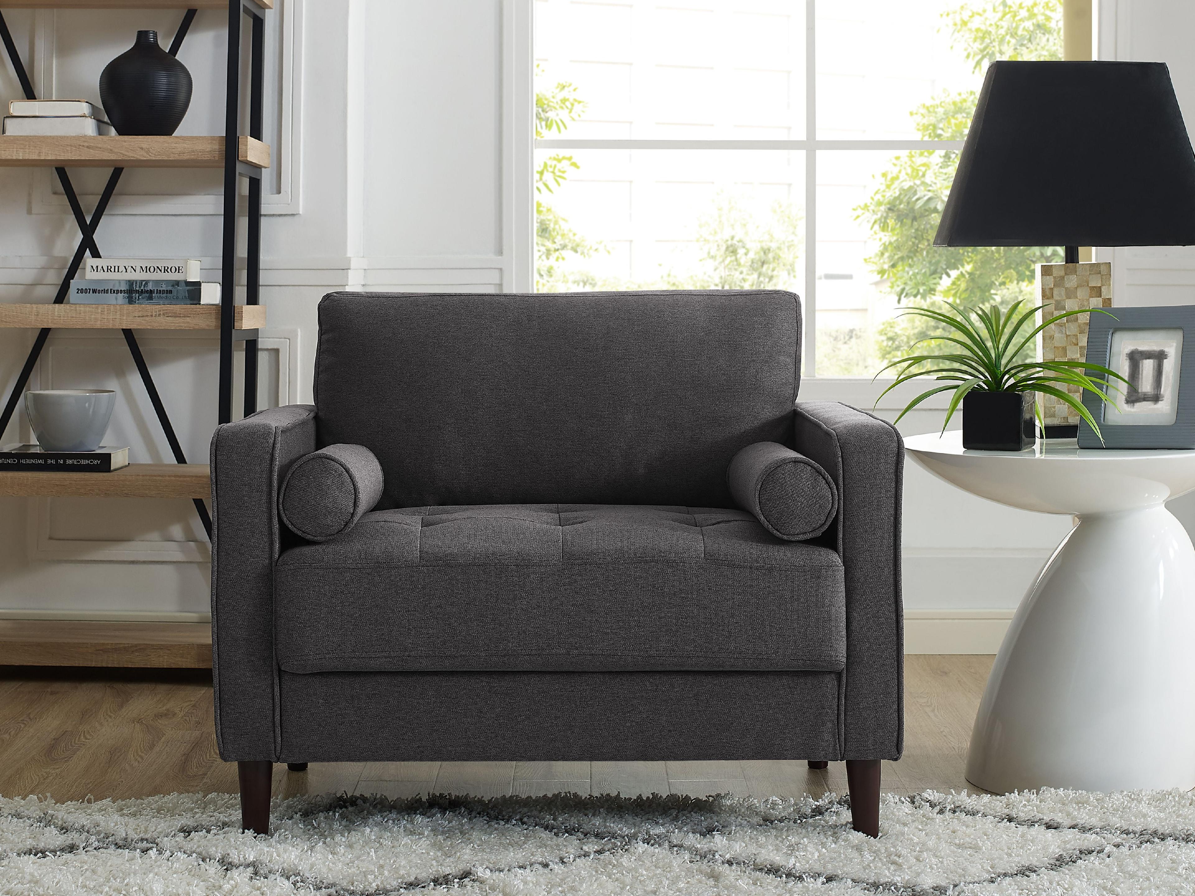 Heather Gray Microfiber Wood Accent Chair with High Density Foam