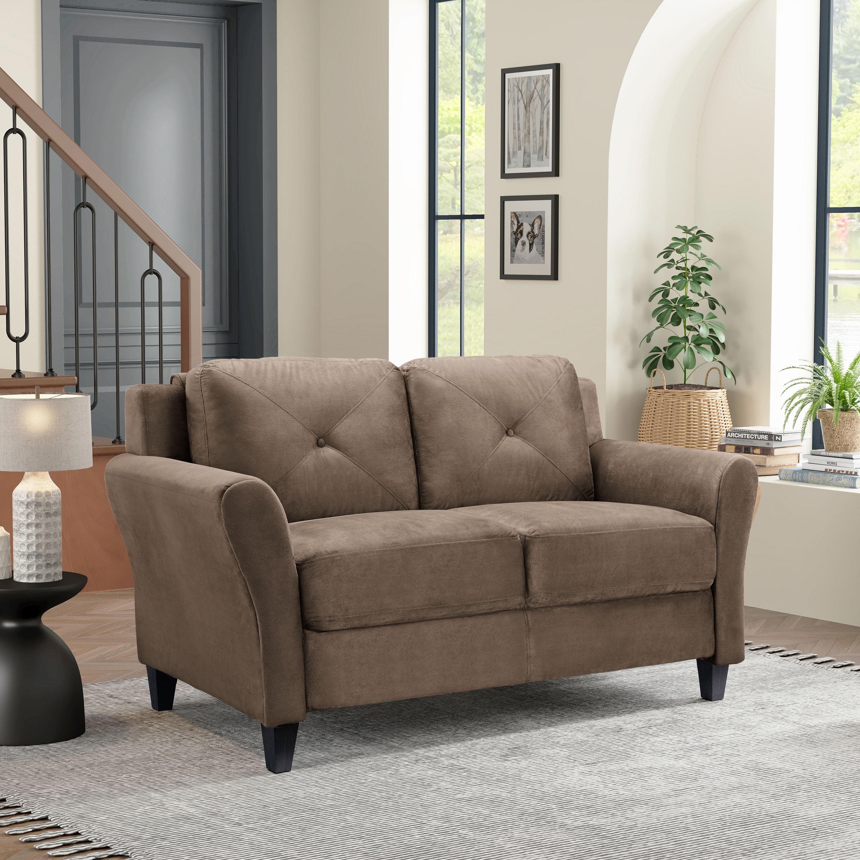 Taryn Brown Microfiber Tufted Rolled Arm Loveseat