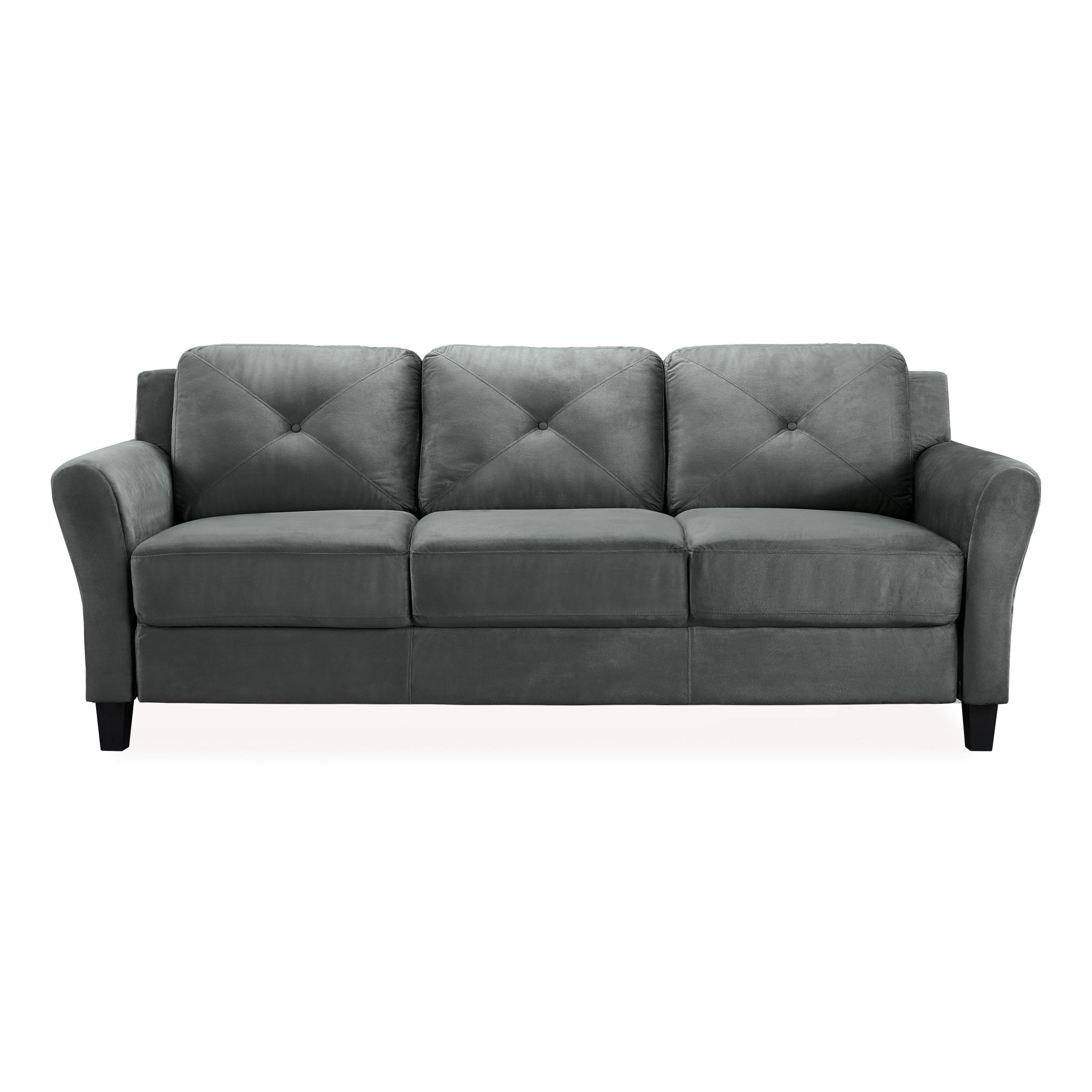 Elysian Tufted Dark Gray Microfiber Sofa with Rolled Arms
