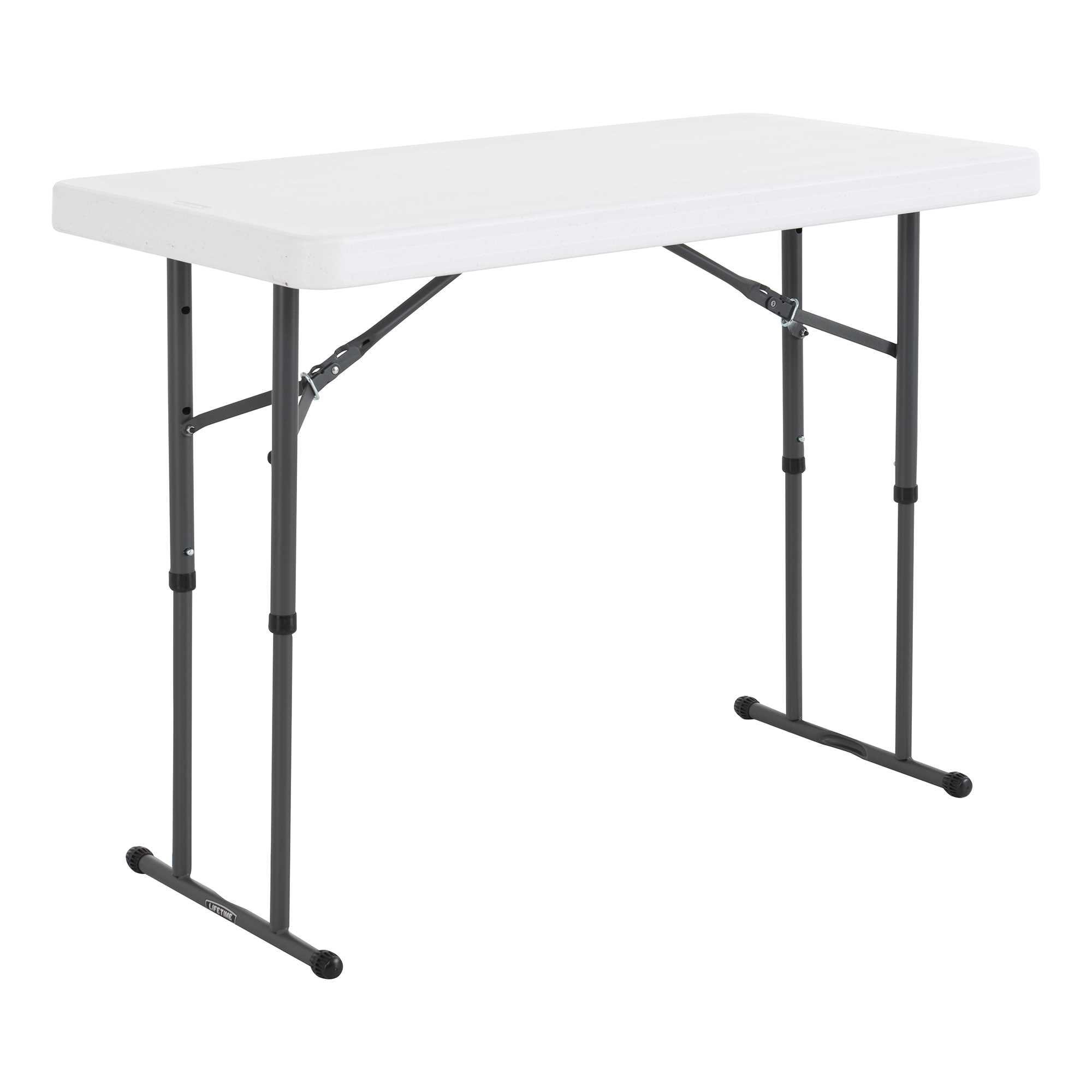 White Adjustable Height Folding Plastic Table with Metal Frame