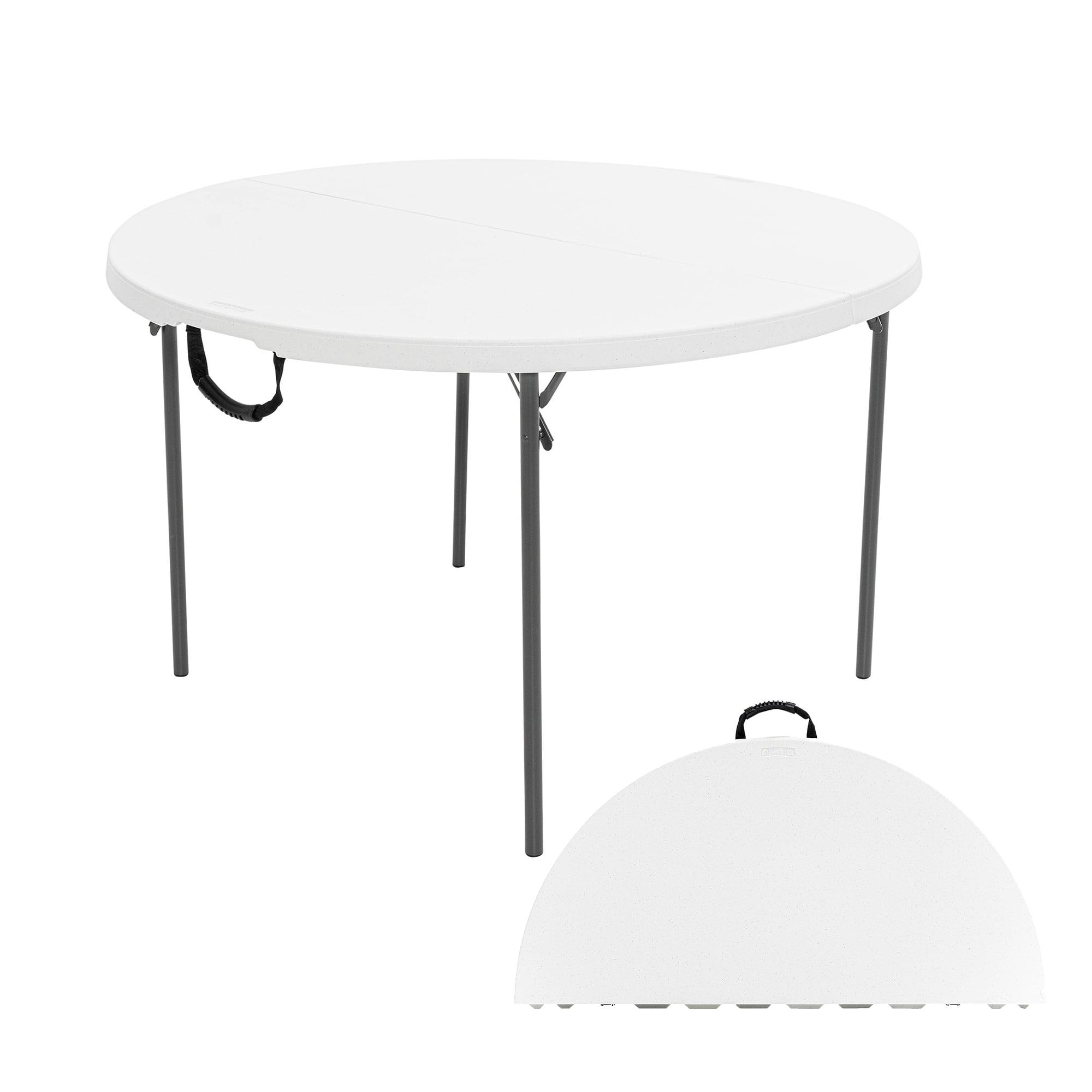 48-Inch White Granite Round Folding Patio Table with Metal Frame