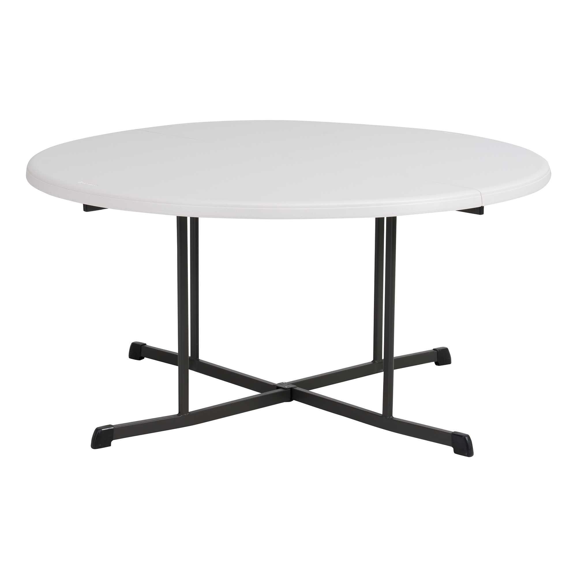 60-Inch White Granite Round Folding Table with Steel Legs