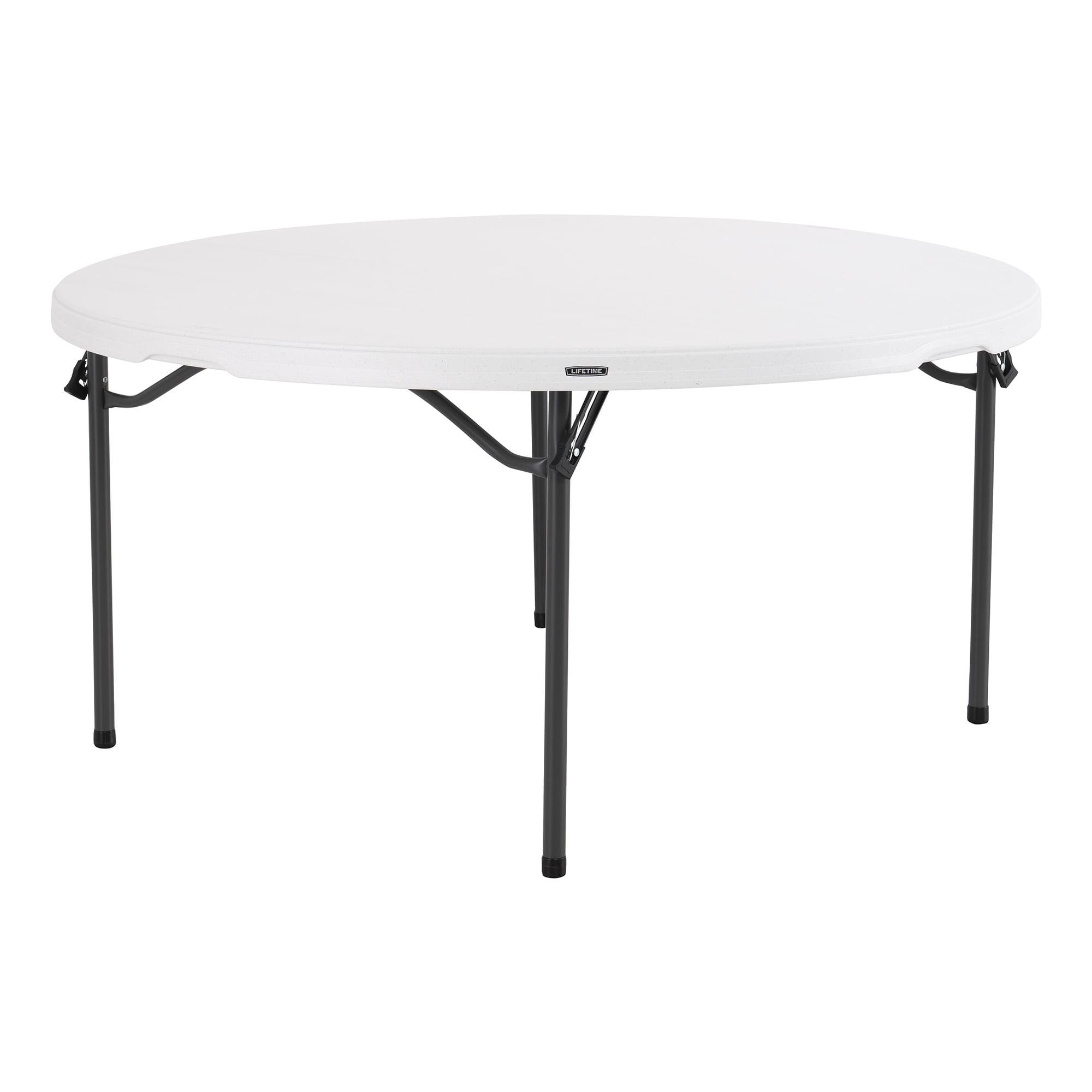 60-Inch White Granite Round Folding Table with Steel Frame