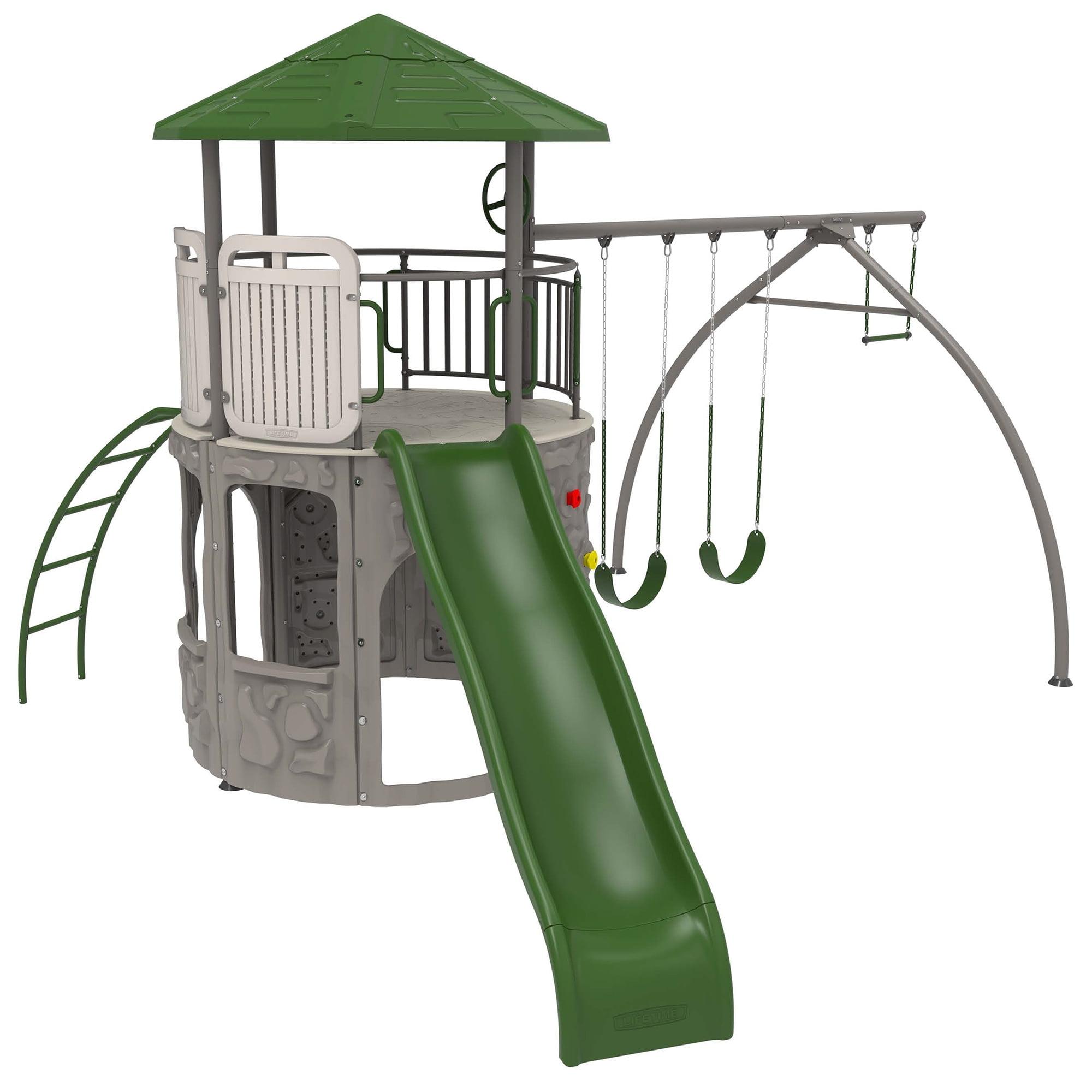 Lifetime Kid's Adventure Tower Swing Set With Slide and Climbing Wall - Green(290633)