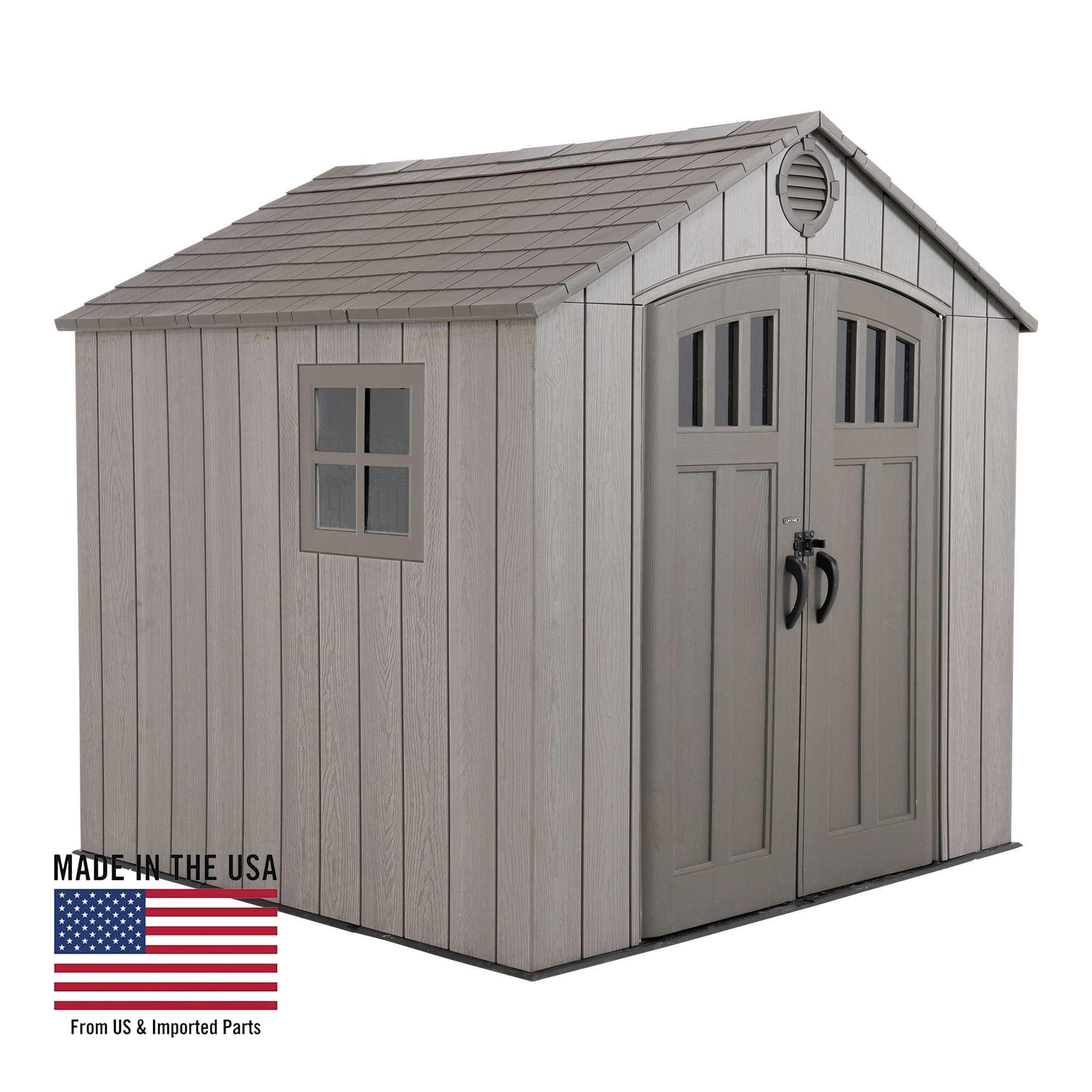 Medium Brown Polyethylene Storage Shed with Windows and Shelving