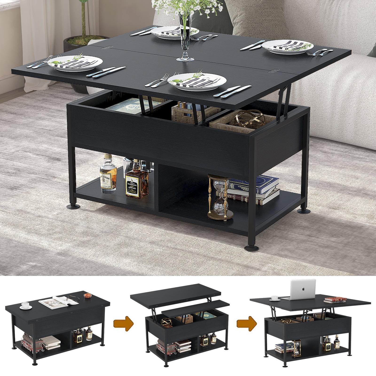 Black Multi-Function Lift Top Coffee Table with Hidden Compartment