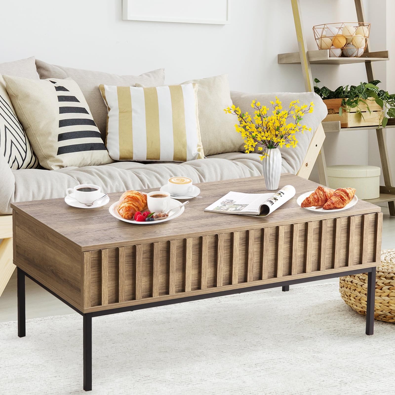 Brown Wood Lift-Top Coffee Table with Hidden Storage