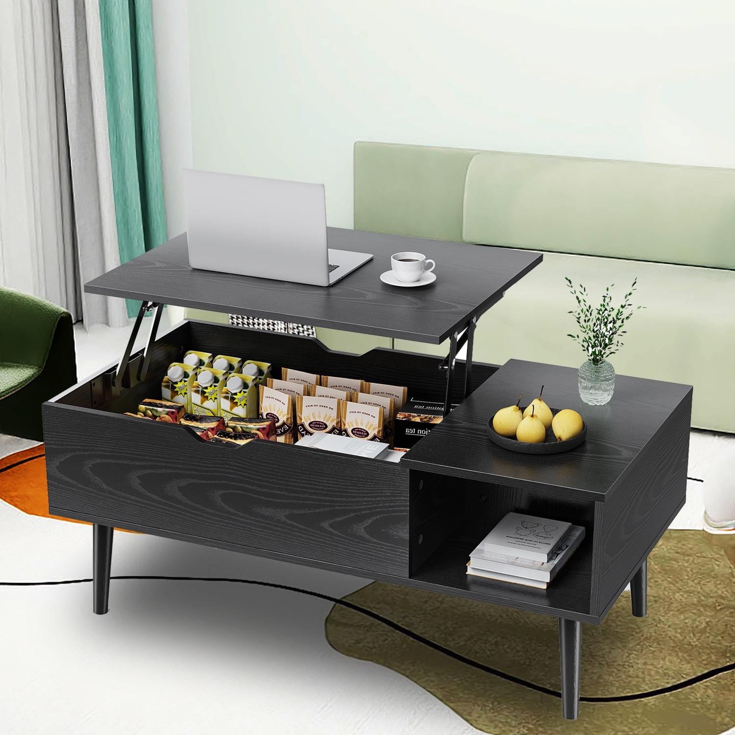 Black Wood and Metal Lift-Top Coffee Table with Storage