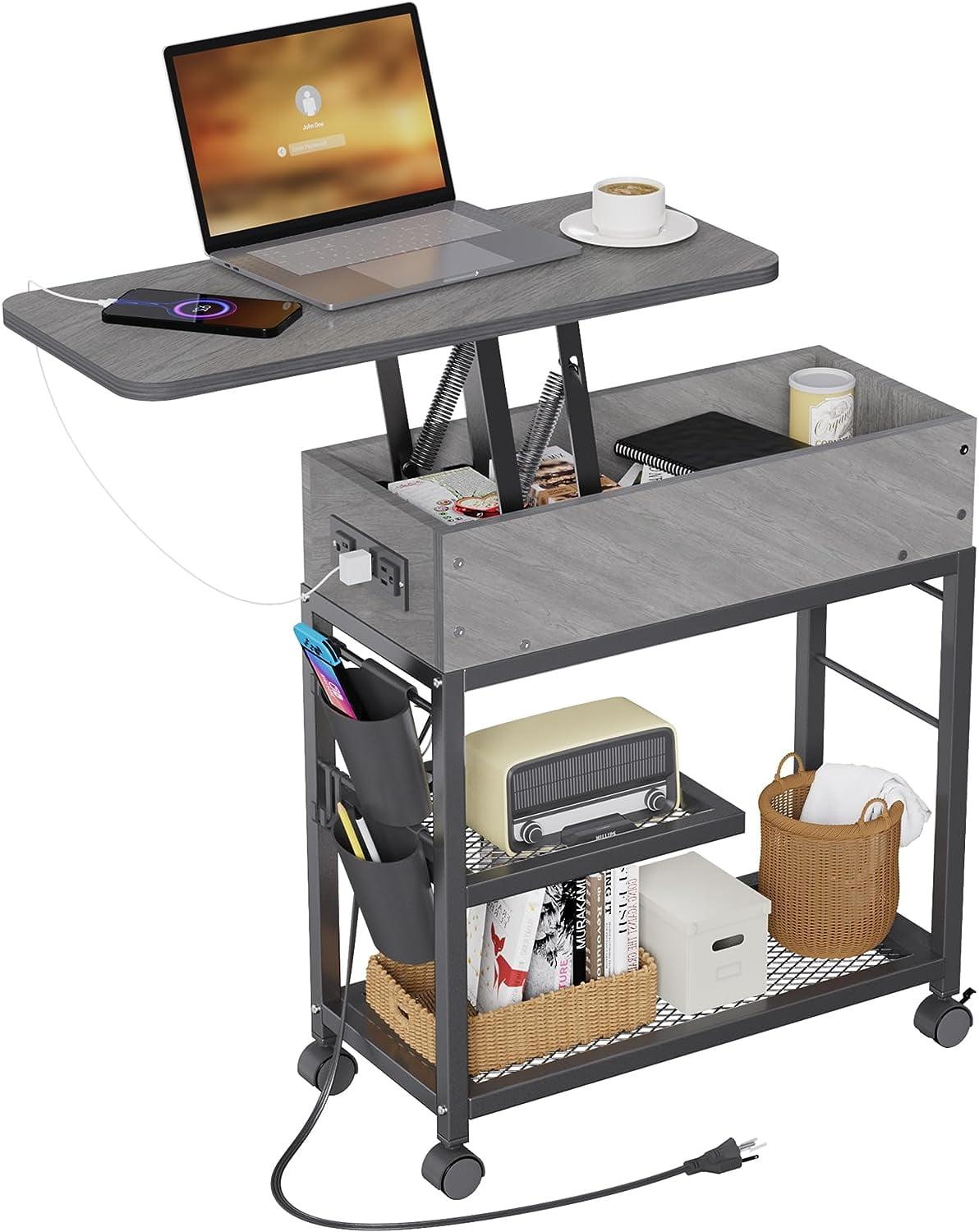 Gray Lift-Top End Table with Charging Station and Storage