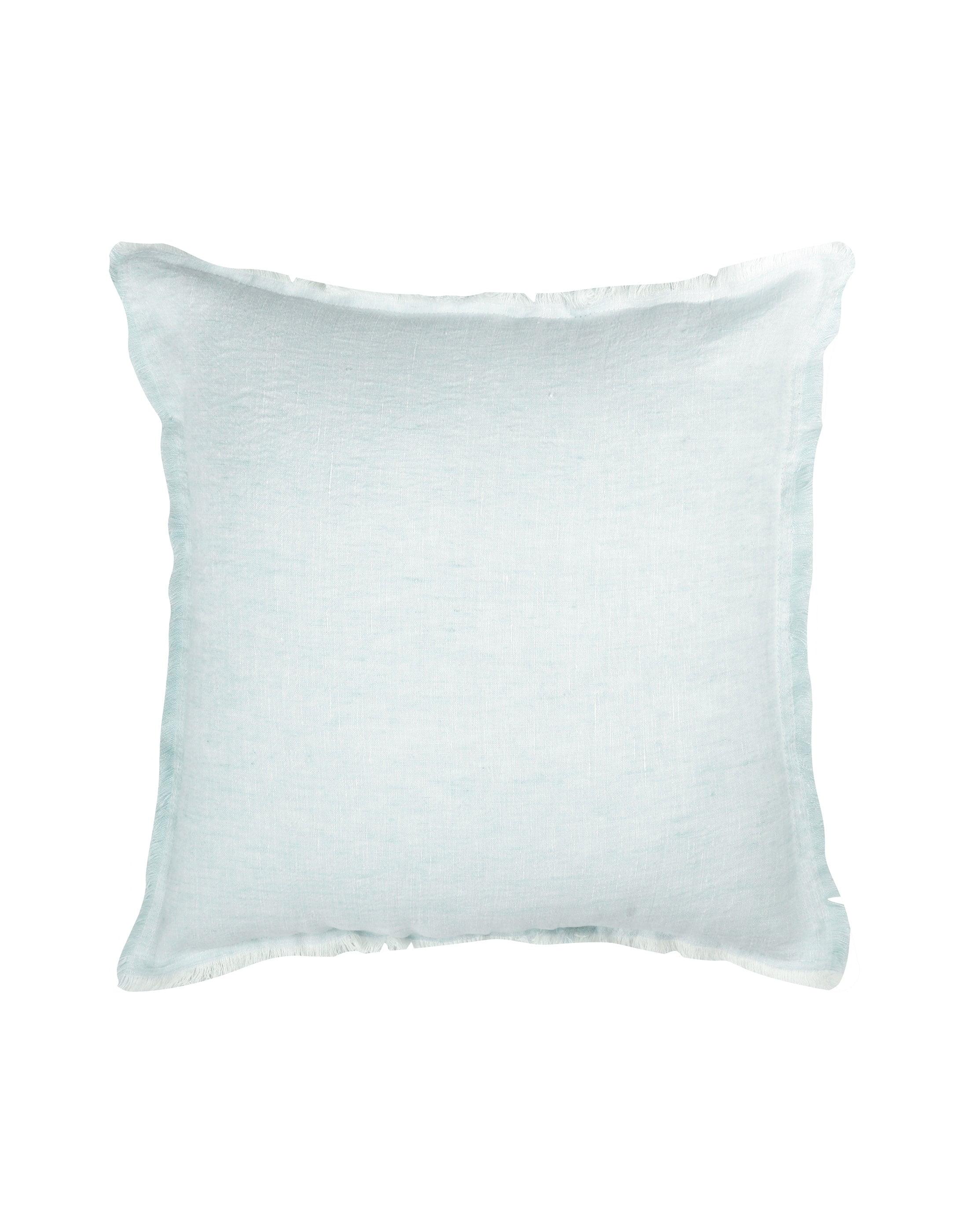 Light Aqua Fringe Soft Linen Pillow with Down Insert 14x20