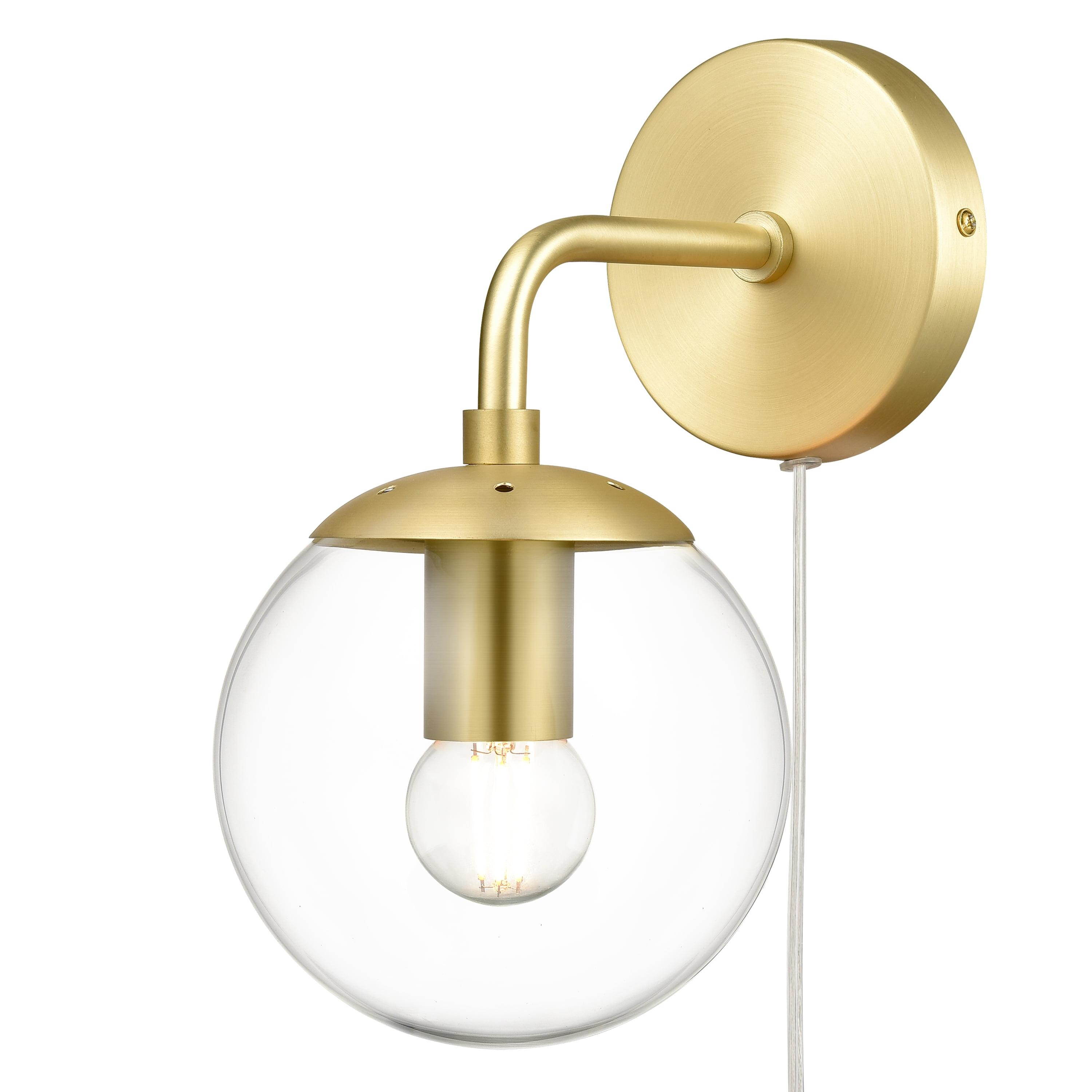 Greta Globe 8'' Brushed Brass Wall Sconce with Clear Glass Shade