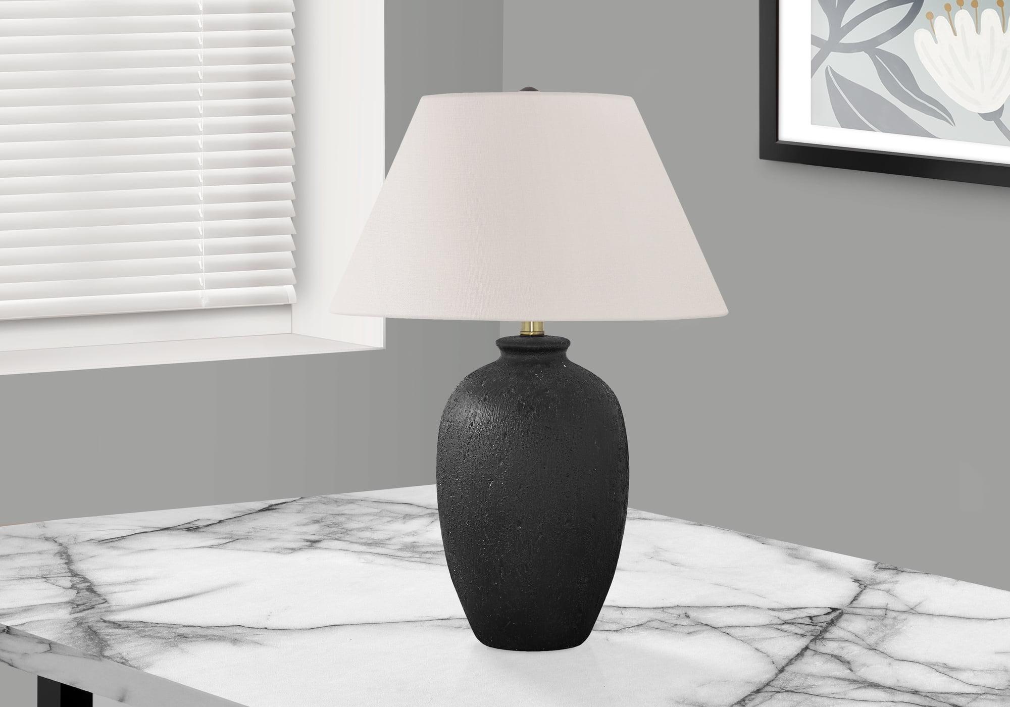 Modern Black Ceramic Table Lamp with Ivory Linen Shade