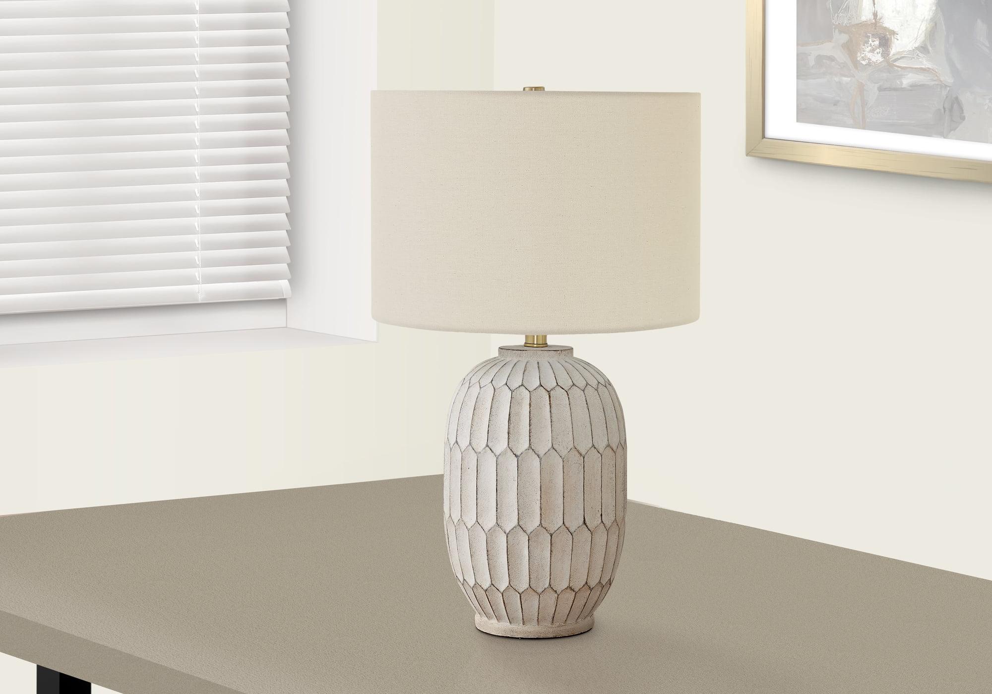 Cream Resin Table Lamp with Ivory Linen Shade