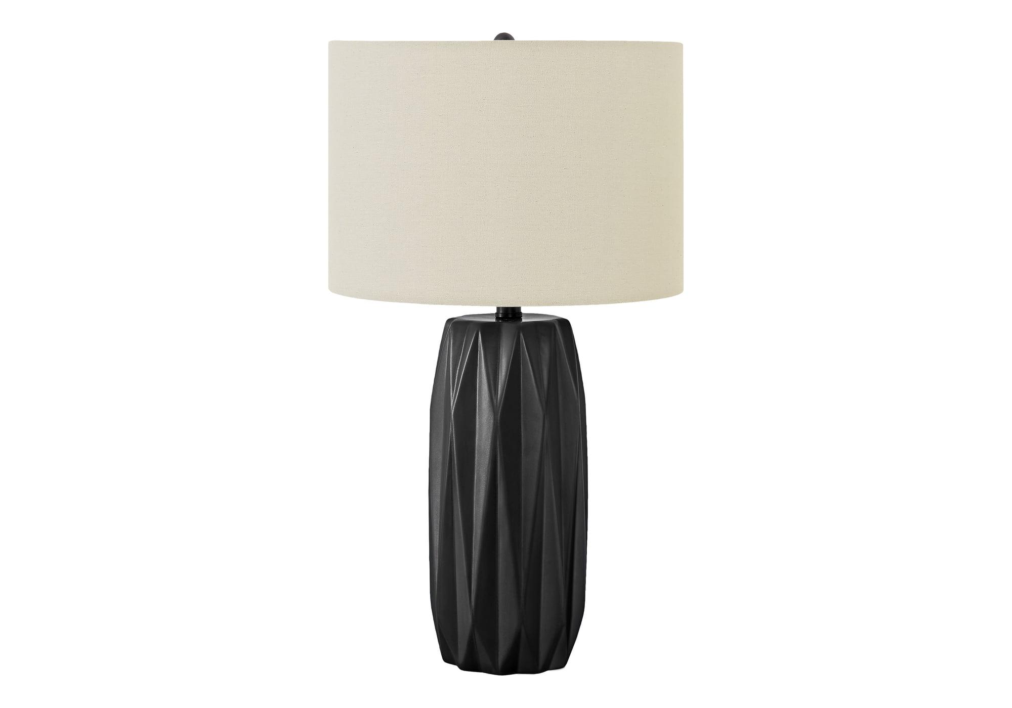 Benjara Table Lamp, 25 Inch Black Textured Ceramic Base, Ivory Fabric Shade