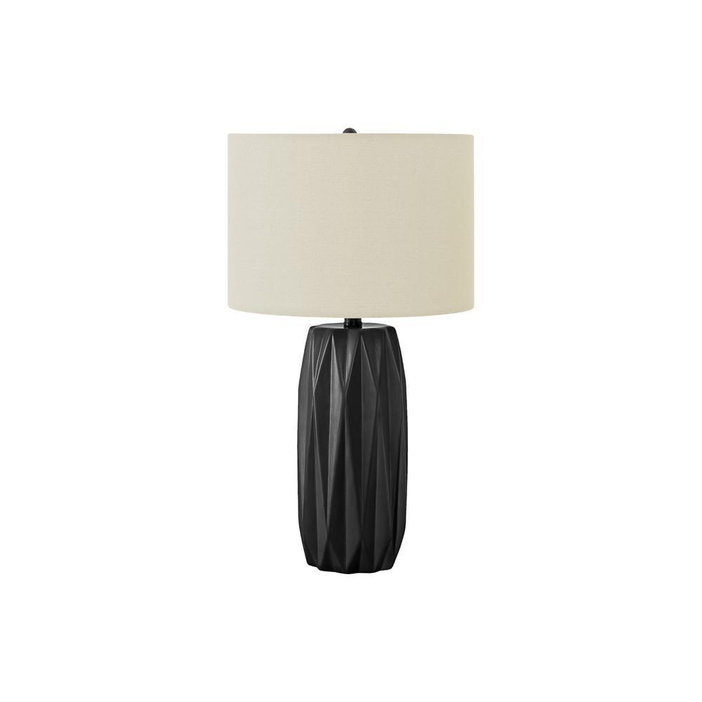 Benjara Table Lamp, 25 Inch Black Textured Ceramic Base, Ivory Fabric Shade