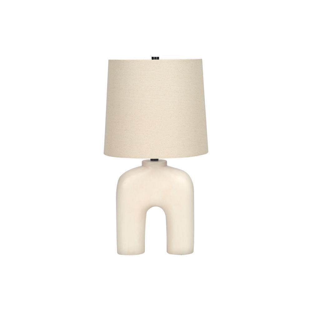 Cream Resin Arc Table Lamp with Beige Linen Shade