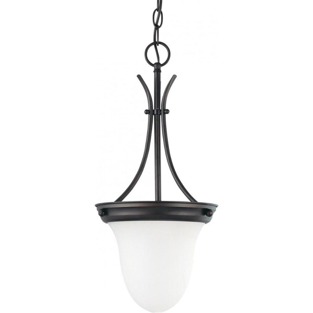 Lighting 63174 - 1 Light (Medium Screw Base) 9.75" Mahogany Bronze Finish with Frosted White Glass Pendant Light Fixture (60-3174)
