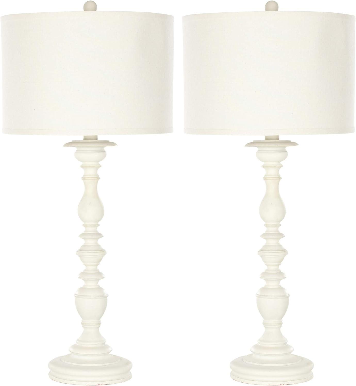 Elegant French White Candlestick Table Lamp Set in Cream