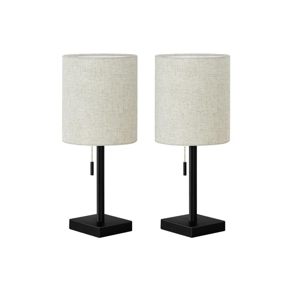 Monarch Specialties Lighting Set Of 2 17inchH Table Lamp Usb Port Included Black Metal Beige Shade Contemporary