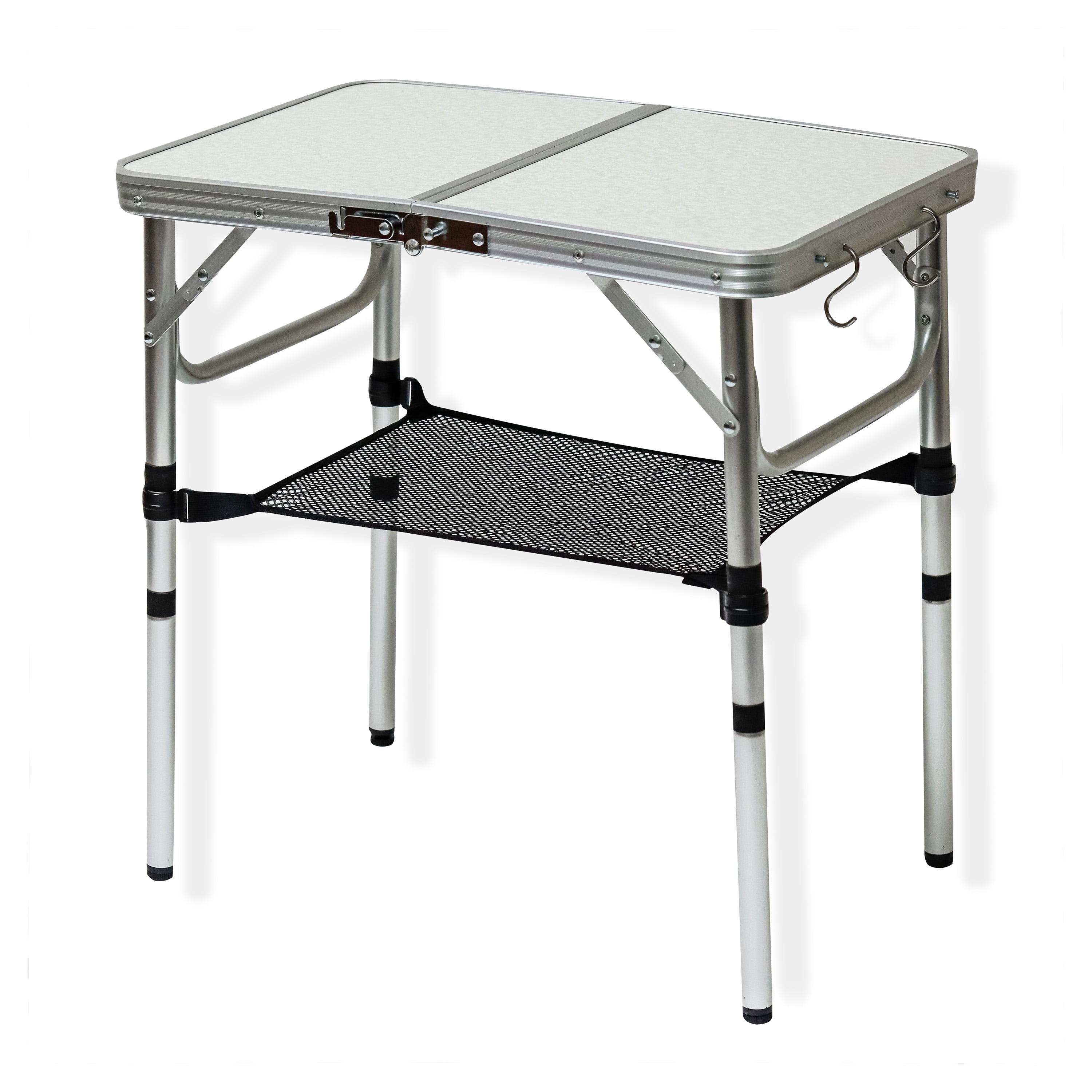 Compact Silver Aluminum Folding Camp Table with Storage Net