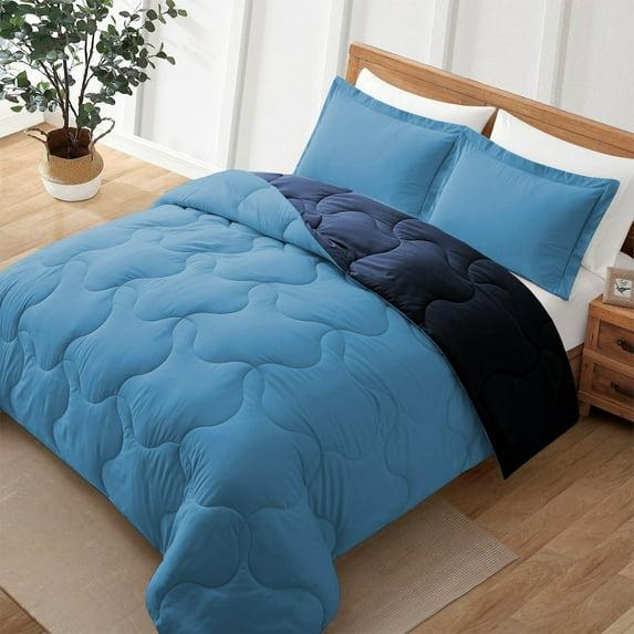Peace Nest Lightweight Reversible Microfiber Down Alternative Comforter Set, Blue, Full/Queen