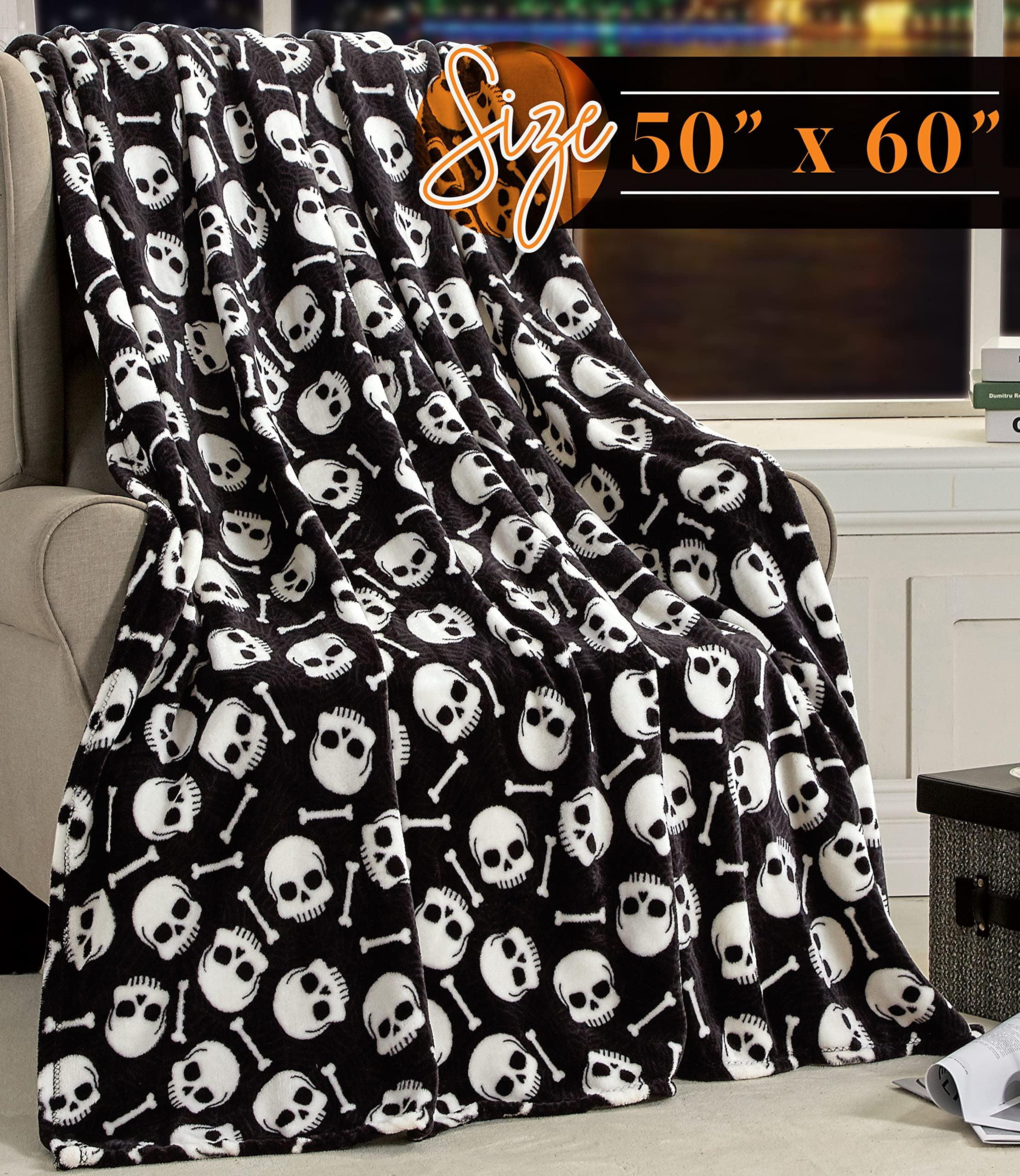 Halloween Skull and Bones Black Fleece Throw Blanket 50 x 60 inches