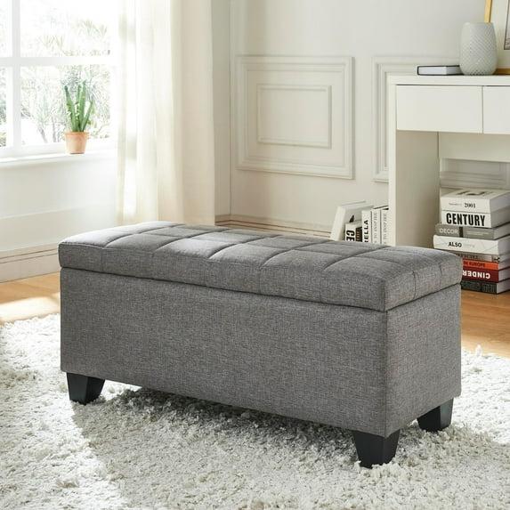 , Grey Upholstered Storage Ottoman