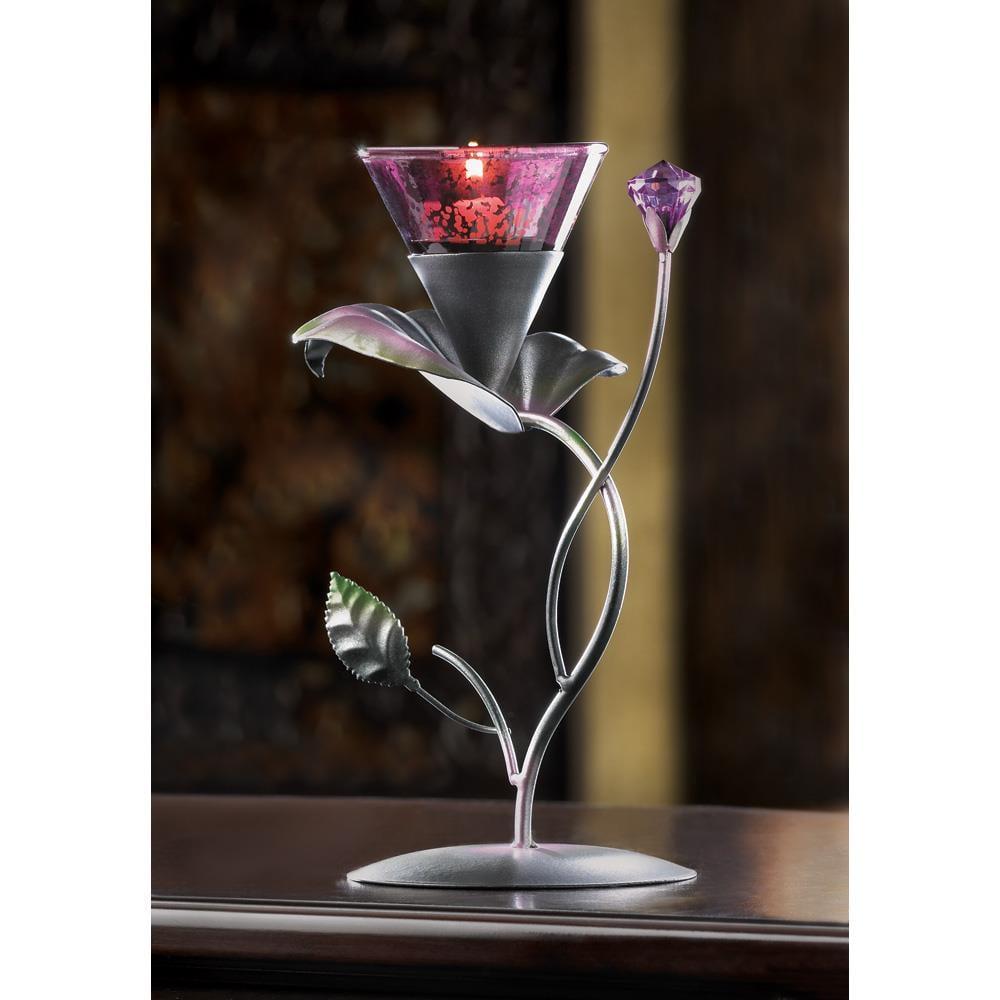 Dusky Lilac Botanical Iron & Glass Tealight Holder