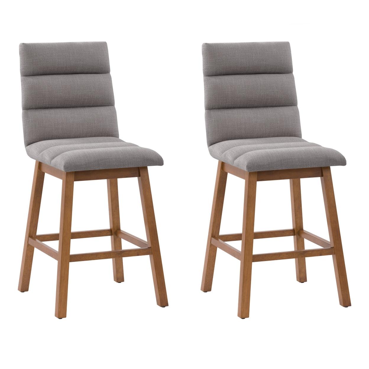CorLiving Set of 2 Boston Channel Tufted Fabric Barstools Light Gray: Upholstered, Rubberwood Legs, Foam Padded