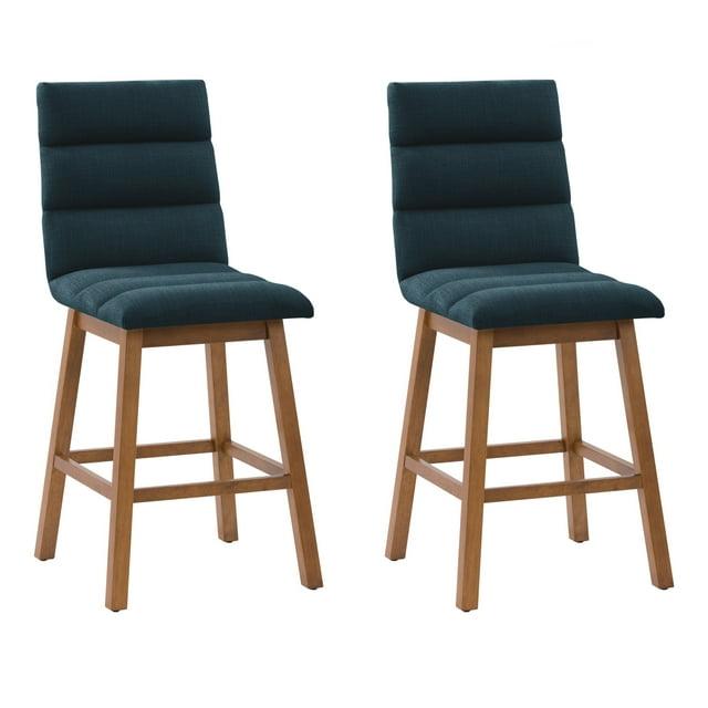 Set of 2 Boston Channel Tufted Fabric Barstools Navy Blue - CorLiving: Upholstered, High Back, Rubberwood Legs