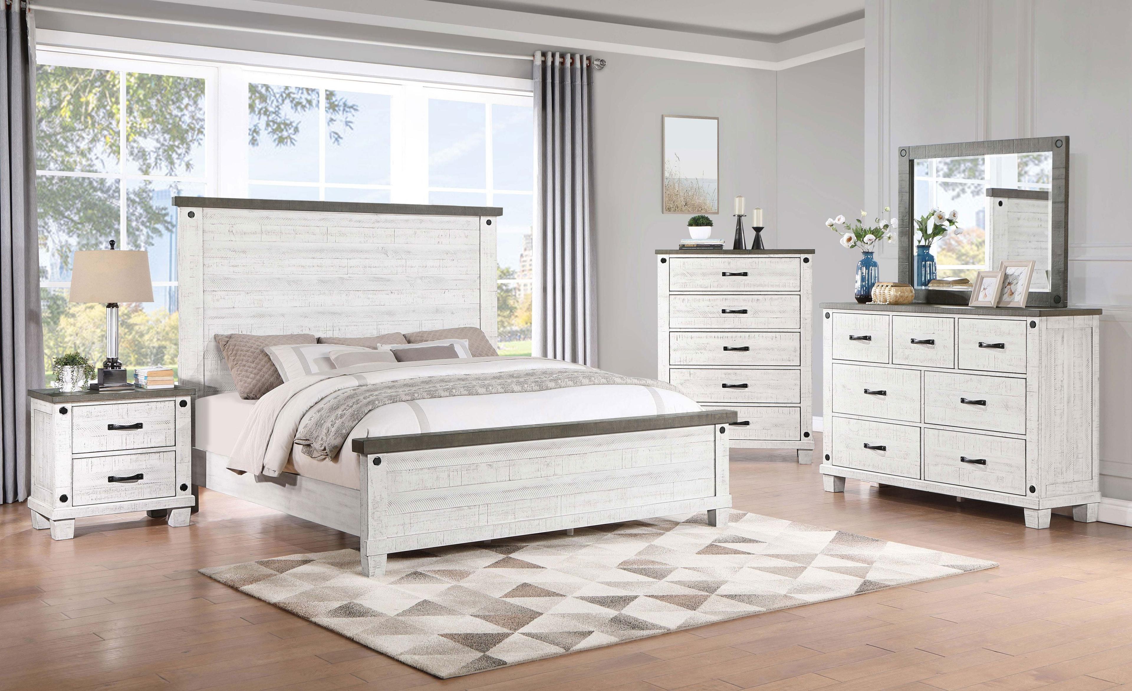 Lilith Queen Rustic Distressed White 5-Piece Bedroom Set