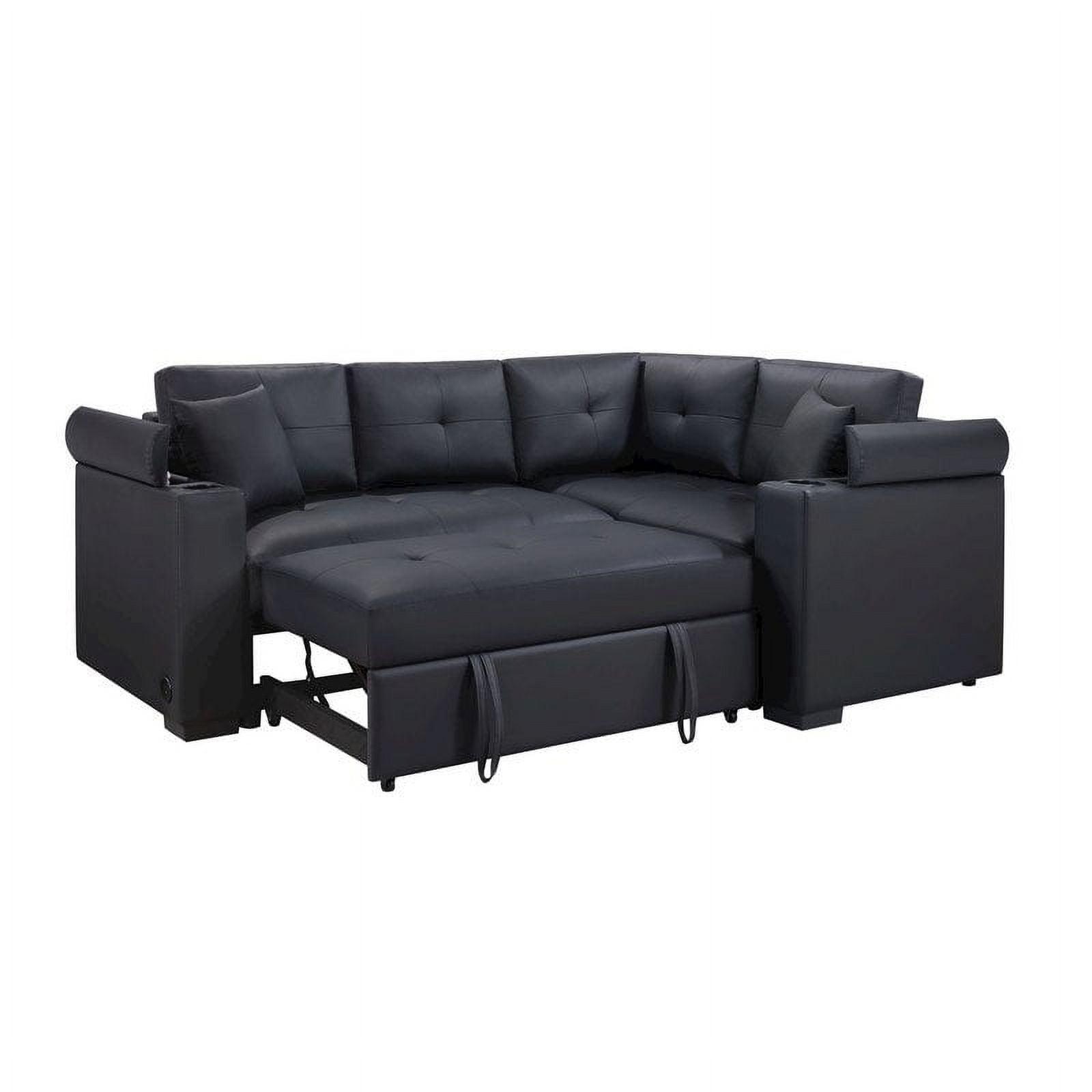 Lilola Home 84.5"W Black PVC Fabric Sleeper Sectional