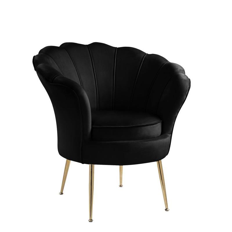 Angelina Black Velvet Barrel Accent Chair with Gold Metal Legs