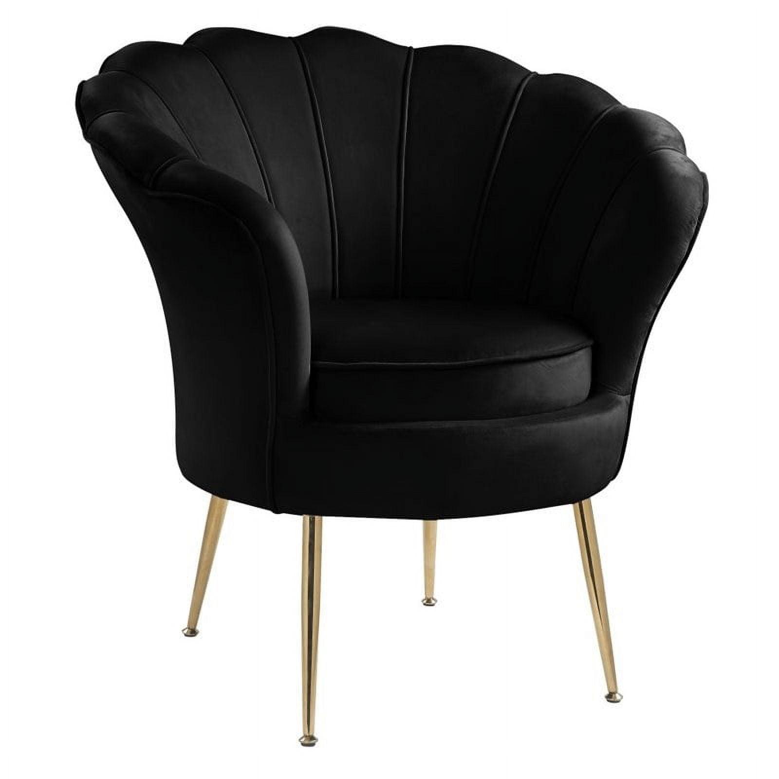 Angelina Black Velvet Barrel Accent Chair with Gold Metal Legs