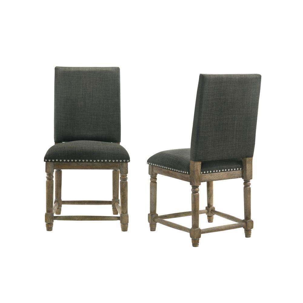 Everton Set of 2 Gray Fabric Dining Chair with Nailhead Trim
