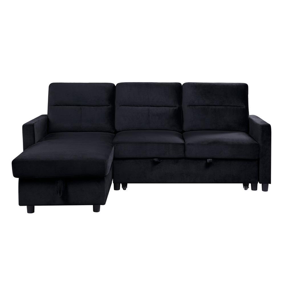 Lilola Home Ivy Velvet Reversible Sleeper Sectional with Storage in Black