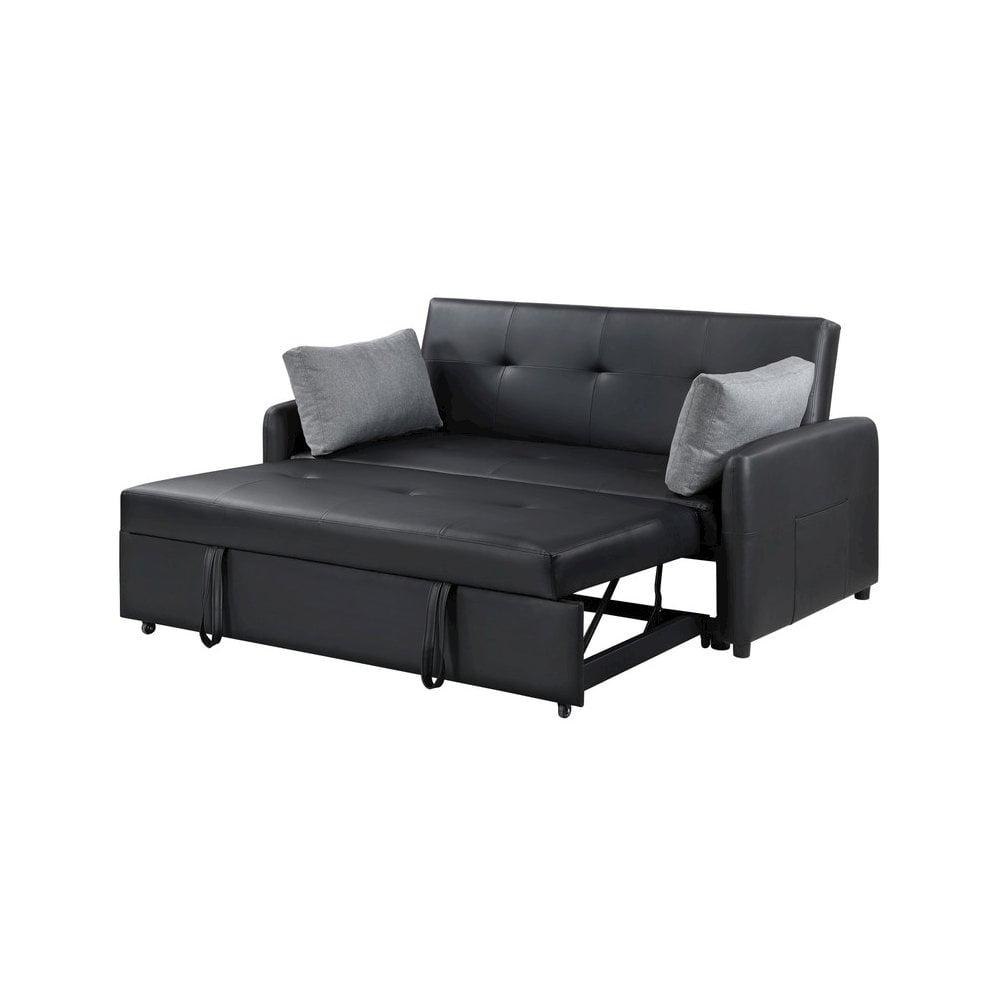Radella 69" Black PU Faux Leather Conv.Sleeper Sofa w/USB+Pwr Sckts+Pckts+Pllws